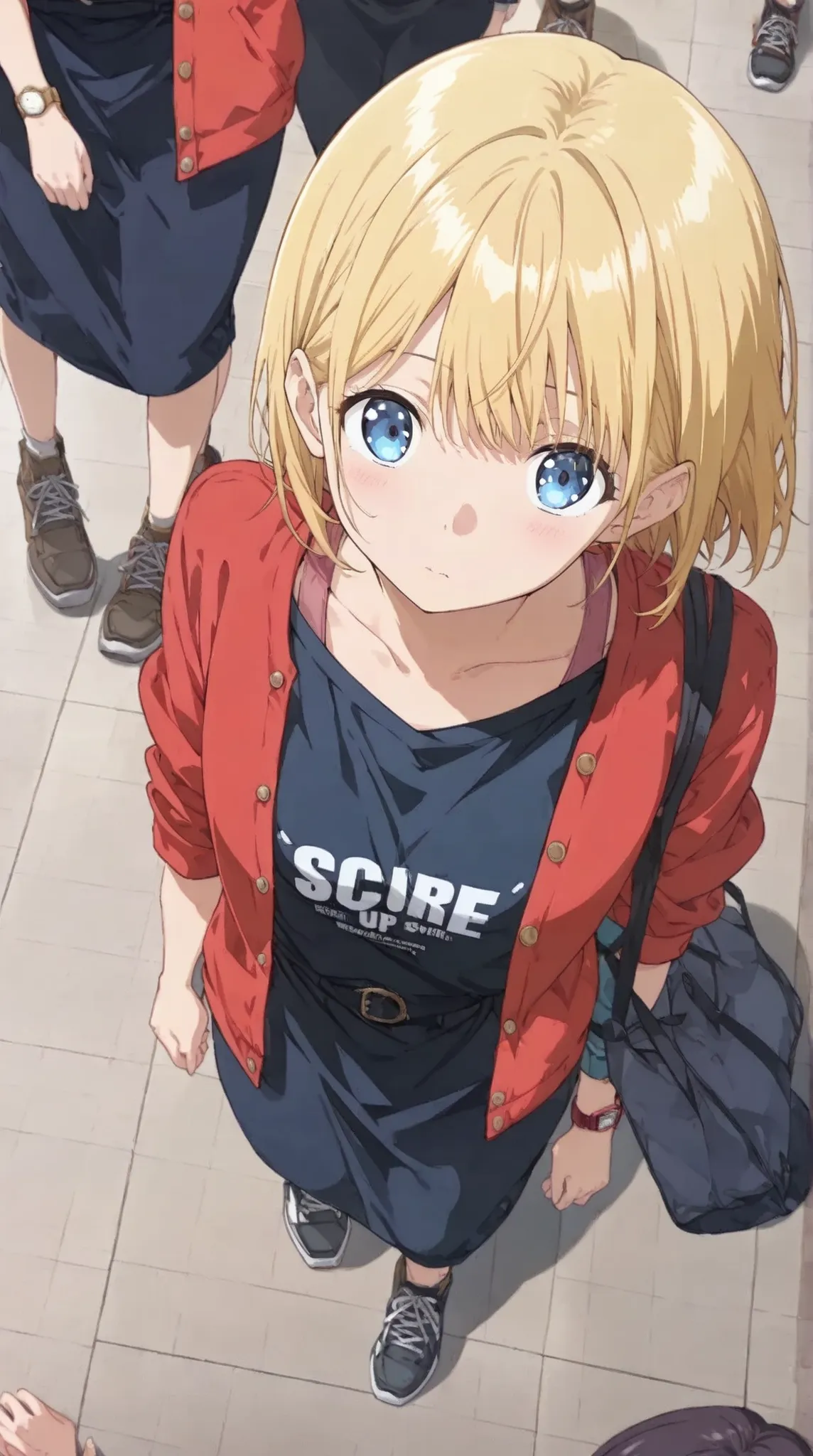 score_9, score_8_up, score_7_up, ((anime style)),high definition,(BEAUTIFUL GIRLS:1.3),multiple,((3 girls))full body,from directly above,Three people lined up vertically,from above,(((watch viewers))),((Wide angle:1.4))with clothes