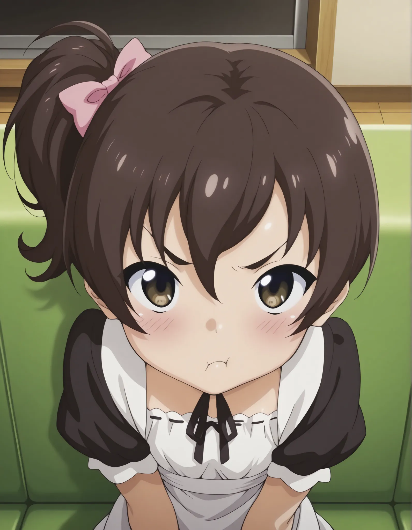"ultra-detailed, best quality, beautiful eyes, extremely detailed,  best quality, beautiful, Master piece, highres, best quality, official art, highres, masterpiece, newest",, "solo, 1girl, nanashiraishi, brown hair, brown eyes, pout, blush, side ponytail,...