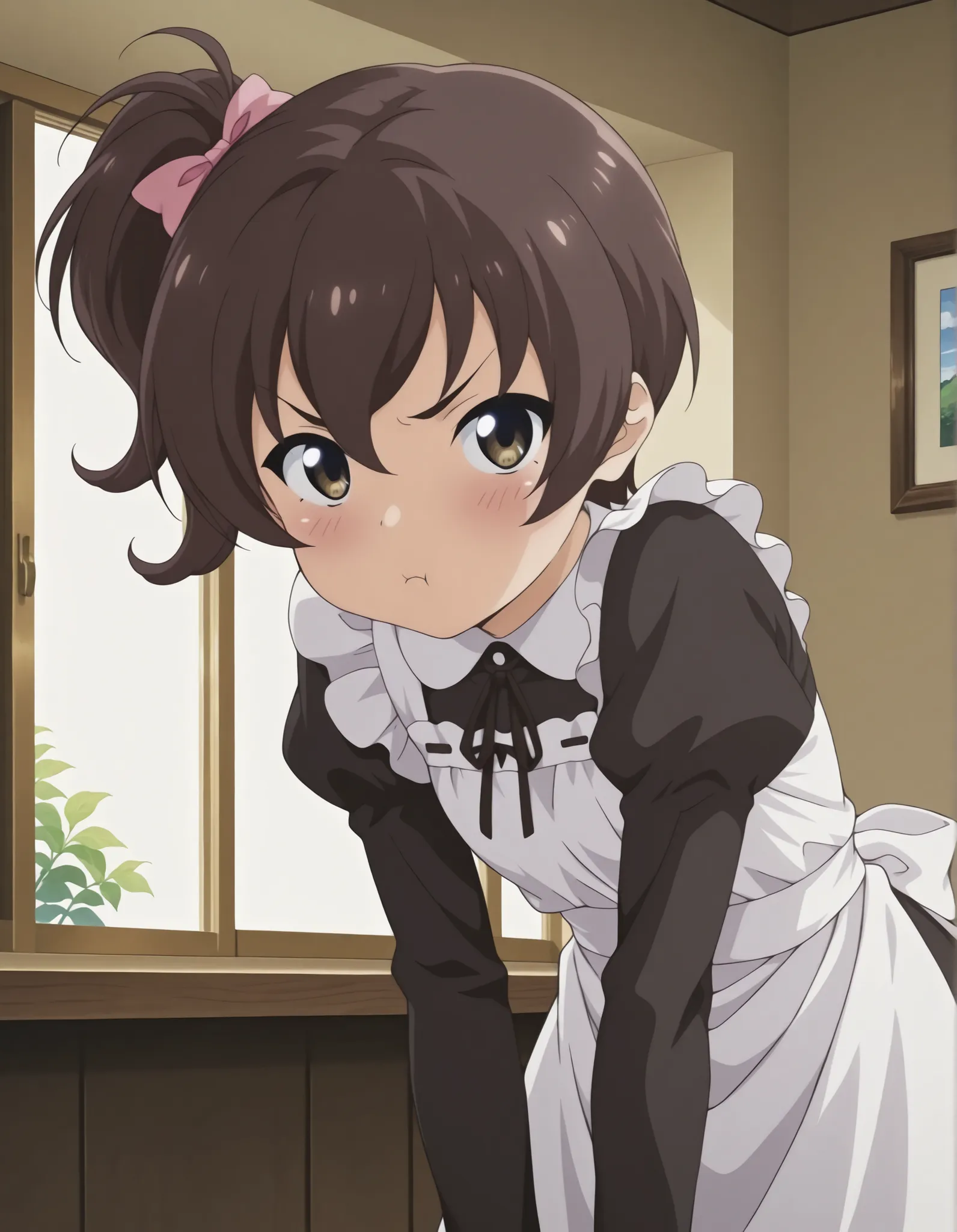 "ultra-detailed, best quality, beautiful eyes, extremely detailed, best quality, beautiful, Master piece, highres, best quality, official art, highres, masterpiece, newest",, "solo, 1girl, nanashiraishi, brown hair, brown eyes, pout, blush, side ponytail,...