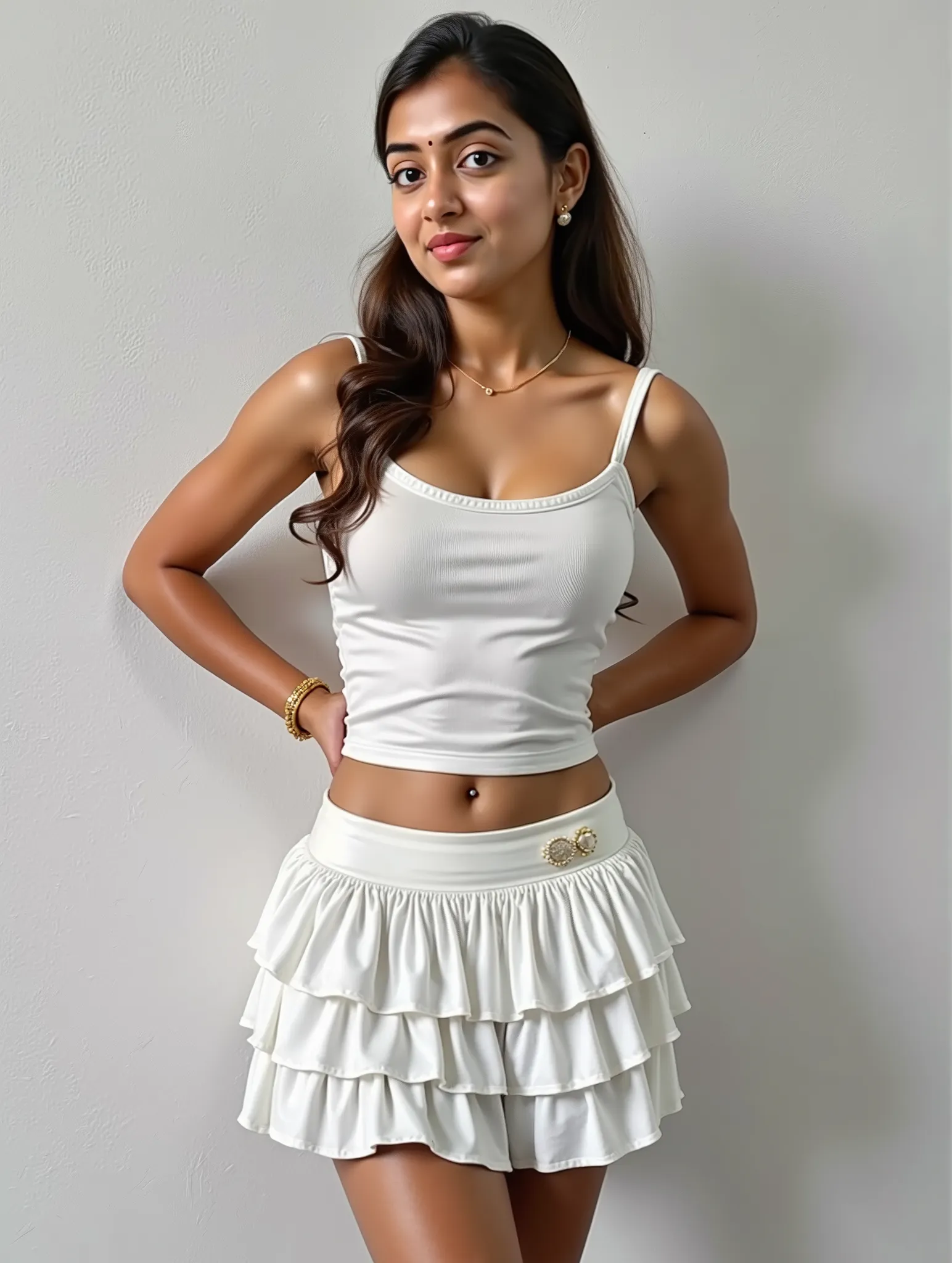 Beautiful looking Indian woman seductively hot sexy gorgeous beautiful brunette curly buff short hair, big bosom, toned athletic body, wearing saree in clumsy way, padded bra blouse under skirt slip, wet sareee, top quality skin, top quality photography, p...