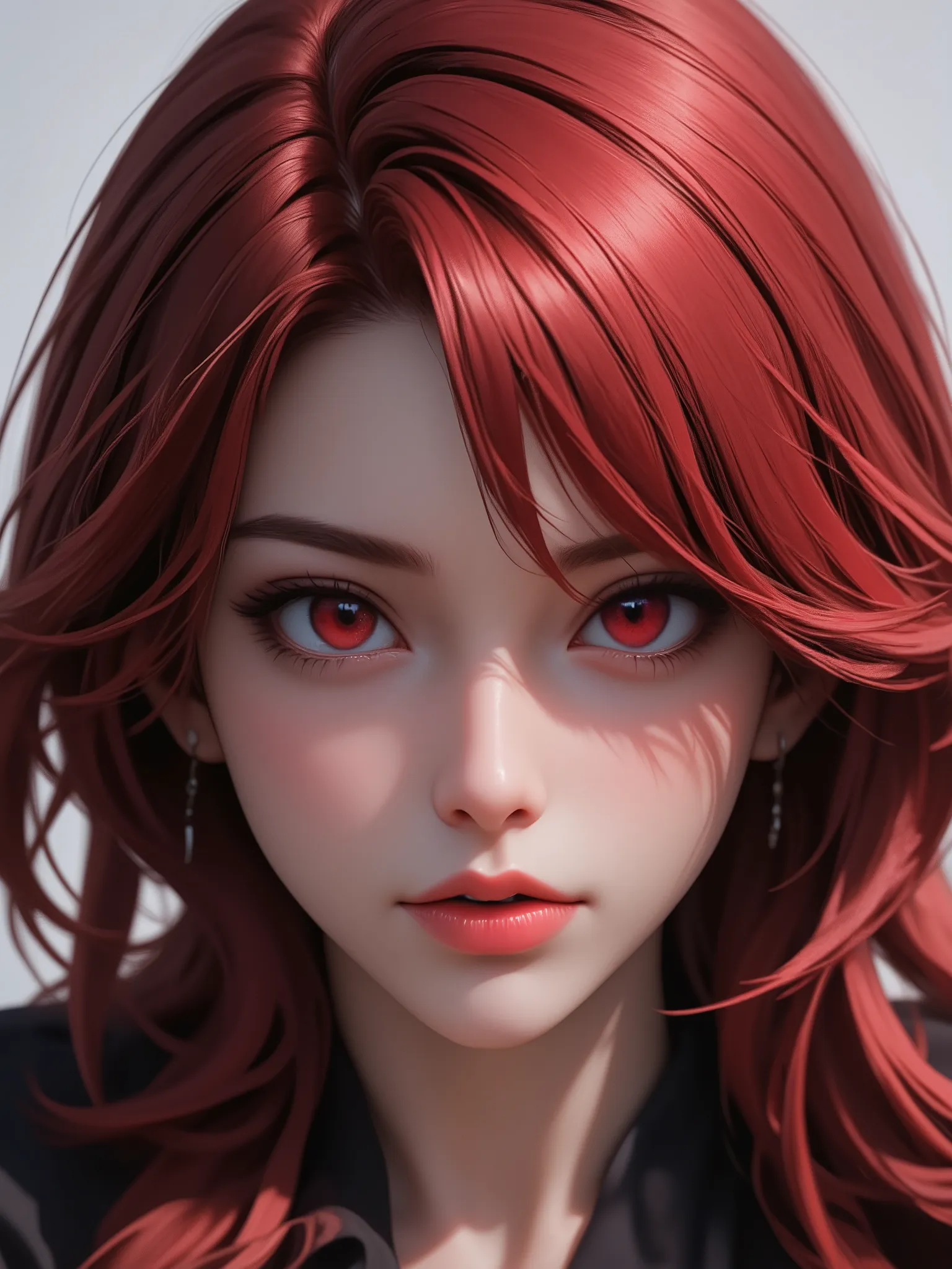 super realism, dark red hair