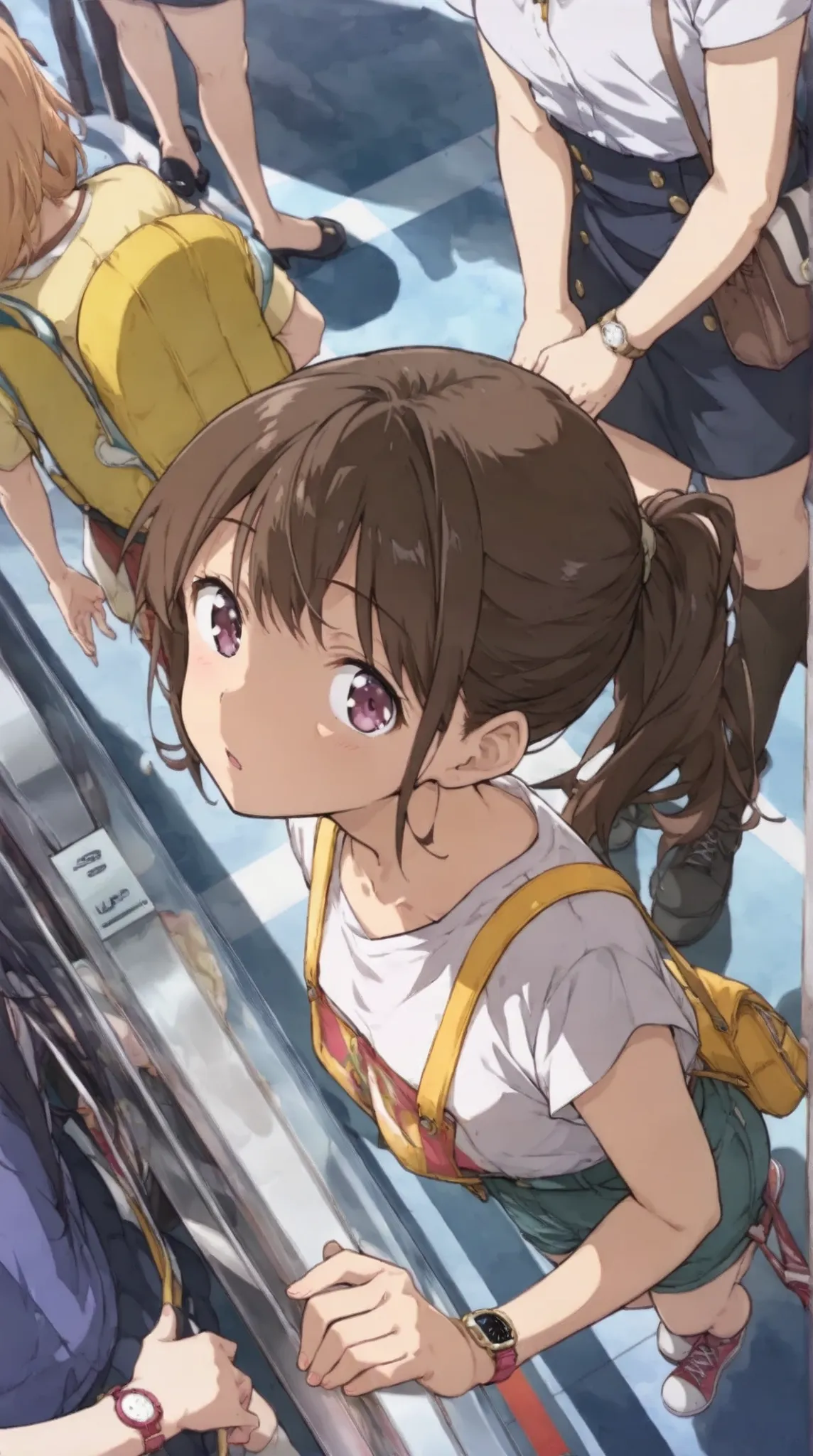 score_9, score_8_up, score_7_up, ((anime style)),high definition,(BEAUTIFUL GIRLS:1.3),multiple,((3 girls))full body,from directly above,Three people lined up vertically,from above,(((watch viewers))),((Wide angle:1.4))with clothes　抱きつく