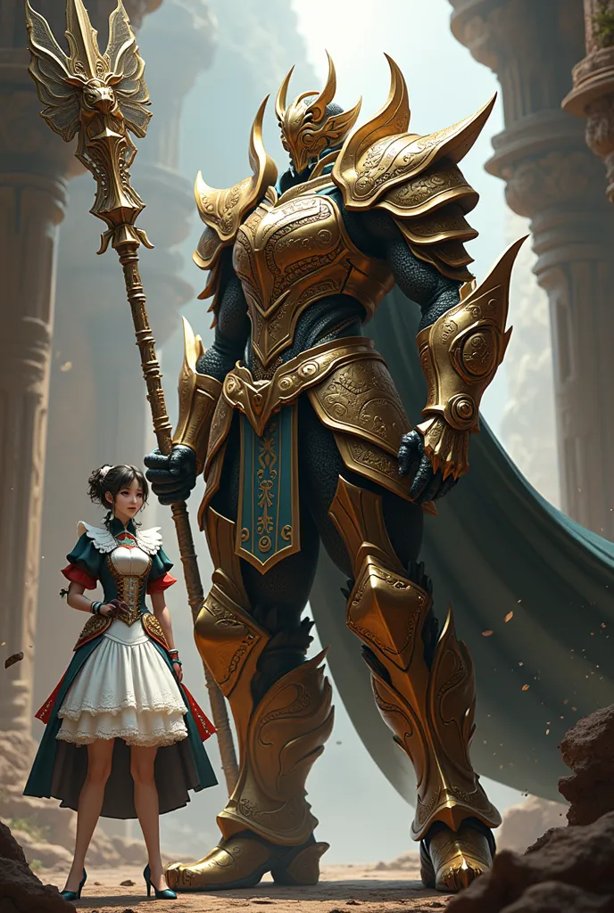Armored warrior with a spear、Dragonfly cutter、Maid