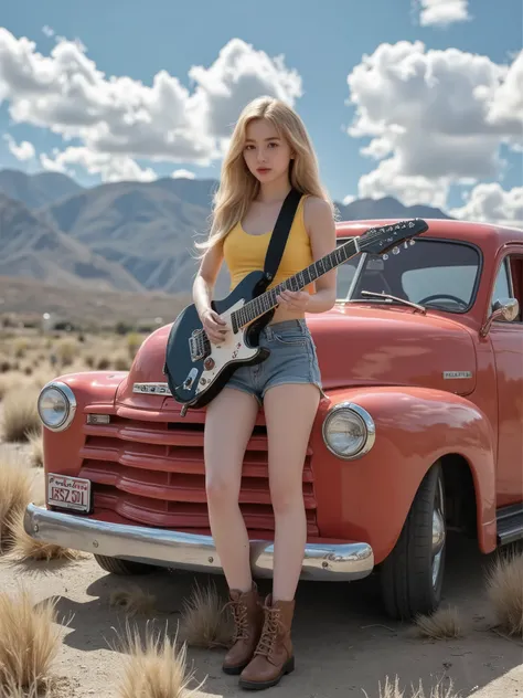Play an electric guitar.