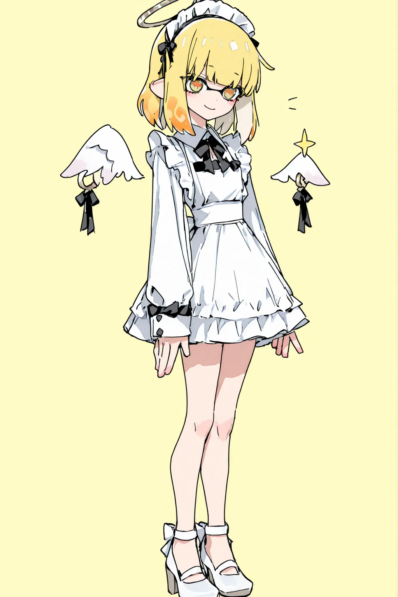 full body、head is super big、My head is insanely big、head is super big、Hands are big、Thin fingers、feet big、Very thin and small torso、Splatoon girl、1 person、solo、solo、cute、is cute、 ah can be、high image quality、high definition、smile、maid shoes、simple backgrou...