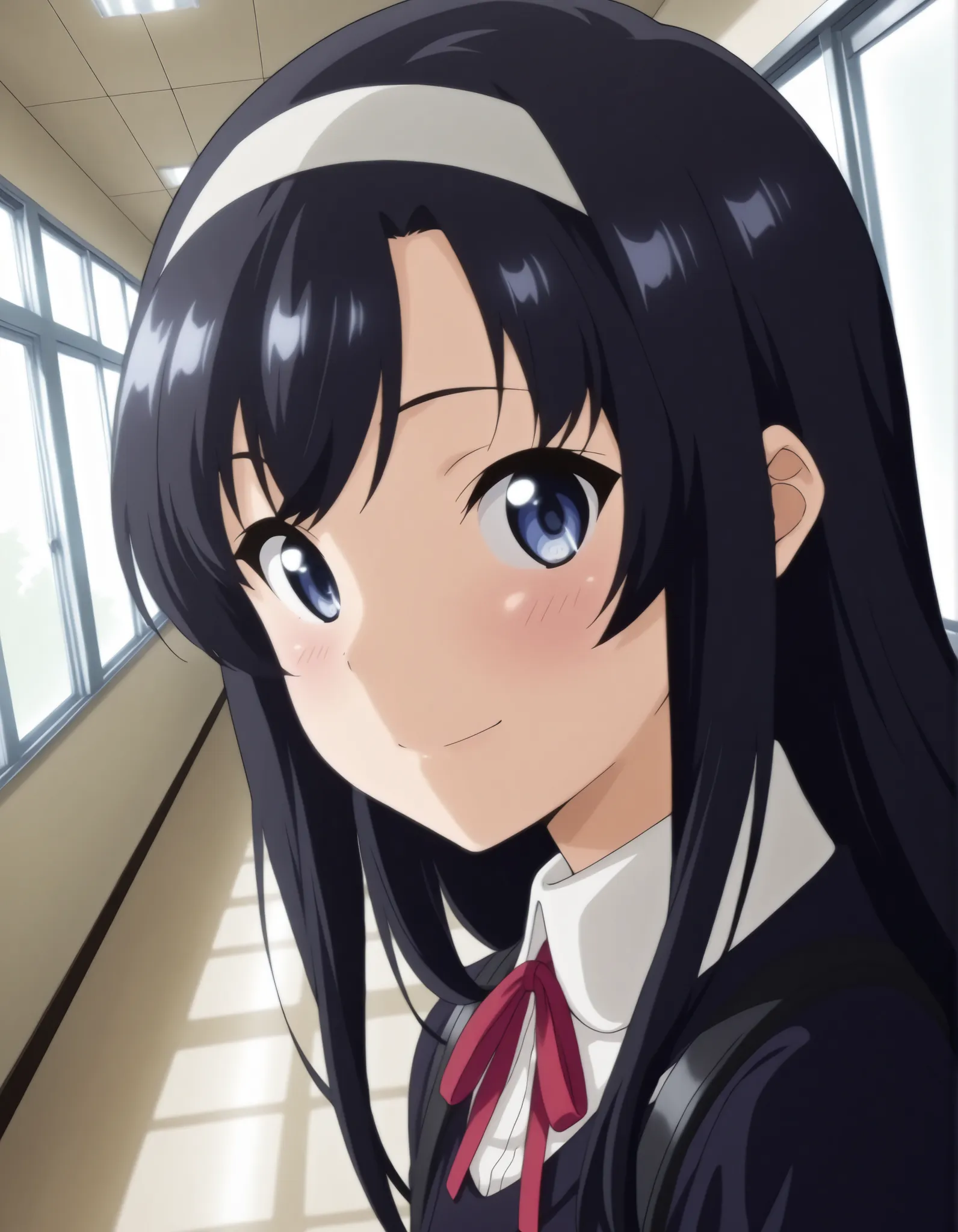 "ultra-detailed, best quality, beautiful eyes, extremely detailed, best quality, beautiful, Master piece, highres, best quality, official art, highres, masterpiece, newest",, "solo, 1girl, saeinagaki, long hair, blue eyes, smile, blush","school uniform, ne...