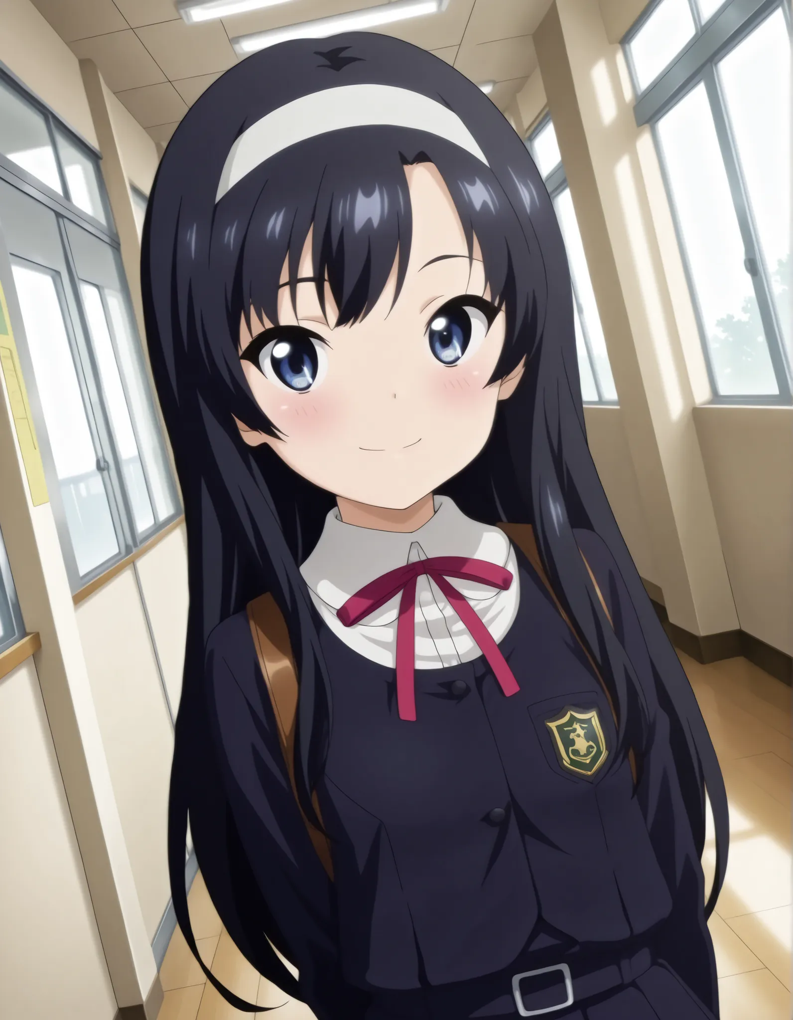 "ultra-detailed, best quality, beautiful eyes, extremely detailed, best quality, beautiful, Master piece, highres, best quality, official art, highres, masterpiece, newest",, "solo, 1girl, saeinagaki, long hair, blue eyes, smile, blush","school uniform, ne...