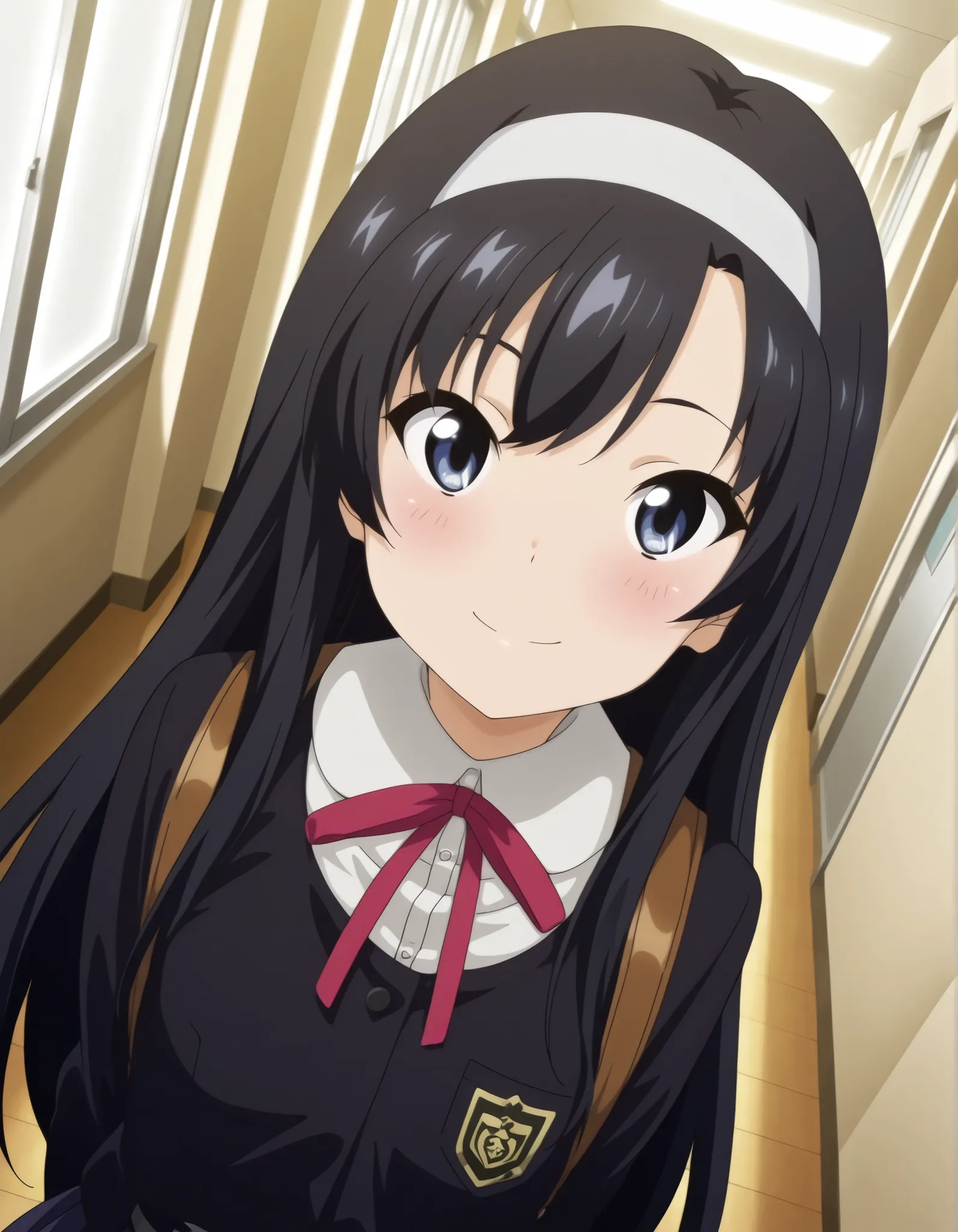 "ultra-detailed, best quality, beautiful eyes, extremely detailed, best quality, beautiful, Master piece, highres, best quality, official art, highres, masterpiece, newest",, "solo, 1girl, saeinagaki, long hair, blue eyes, smile, blush","school uniform, ne...