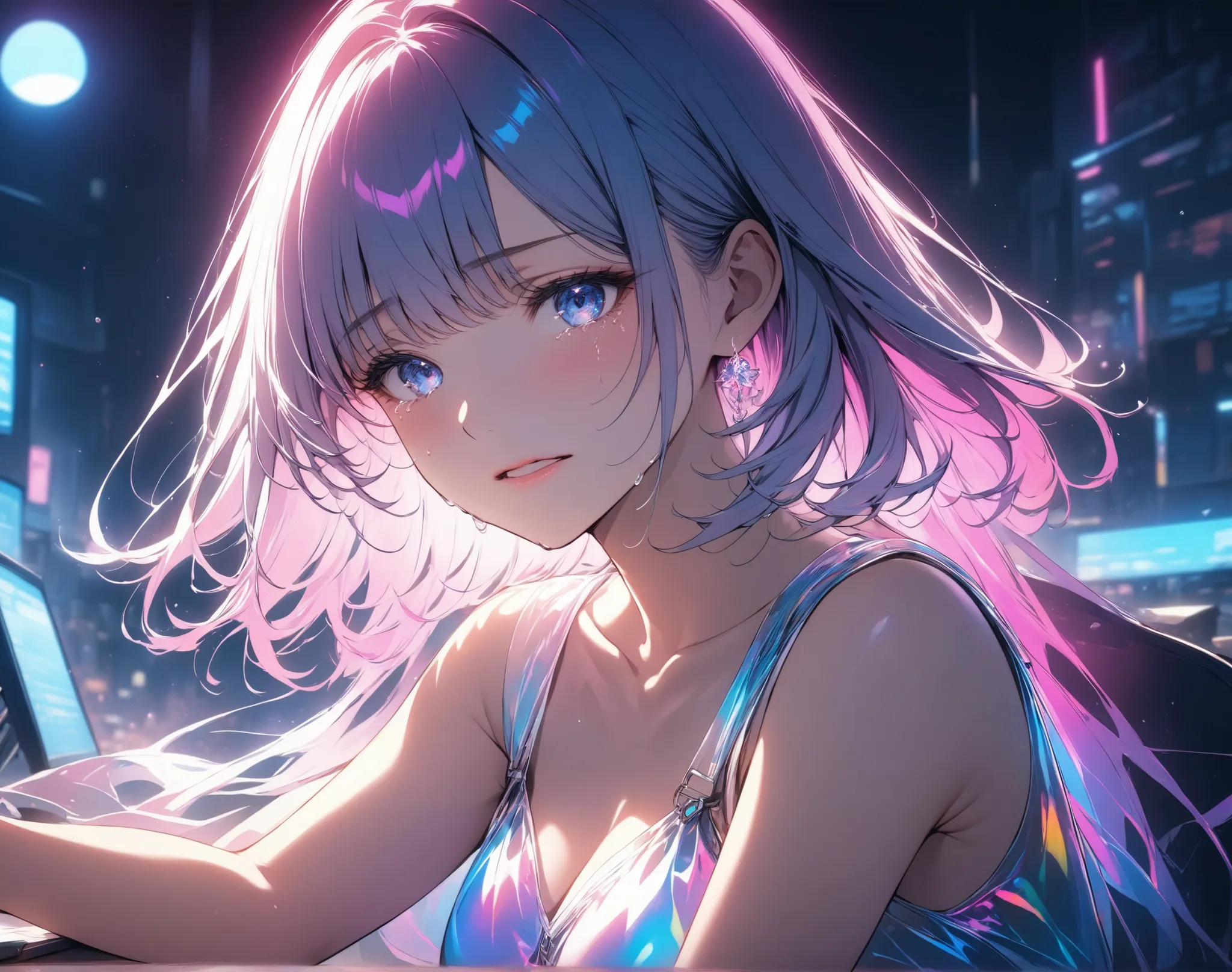 ( top quality,4K,8k, High Definition , masterpiece :1.2),Slightly realistic anime style。
at the desk、crying face