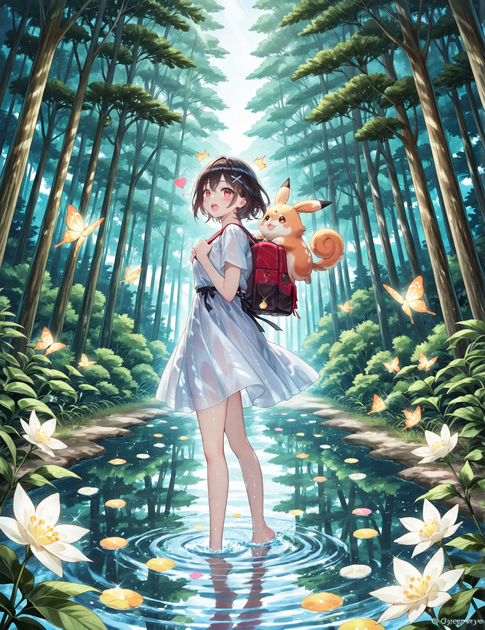 The beginning of an adventure、Shining Future、A magical city in the sky、nature full of vitality、The morning light shines brightly、Mysterious Plants、Golden Fish Floating on Water、Water-Covered Paths in the Forest、green々と茂る草tree、colorful flowers々、tree々Gentle ...