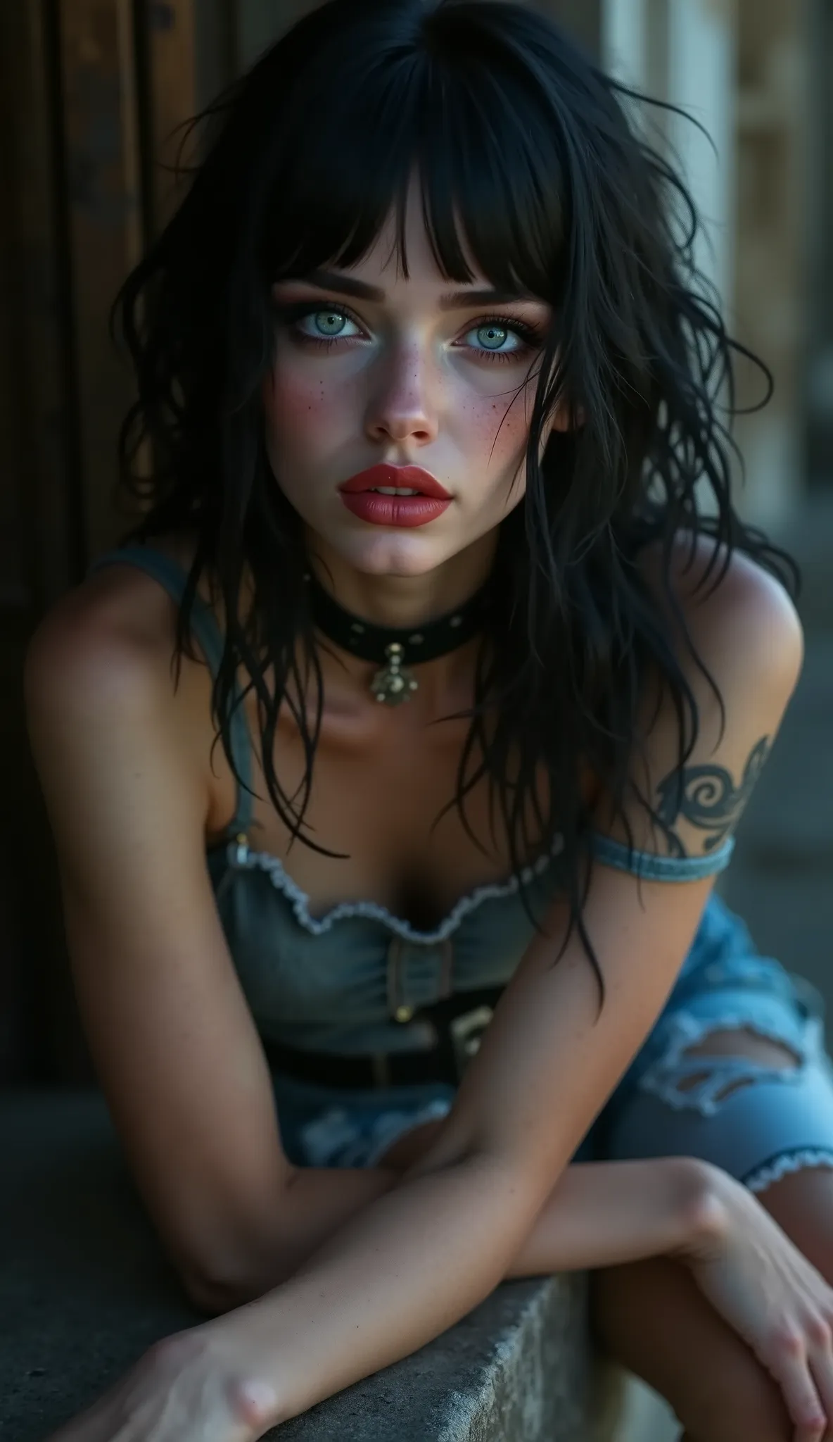 ((RAW Photo), Absurds, (Absurd Resolution)), (Masterpiece, Best Quality), ((Hyperrealism, Photorealistic)), (Crowded brunette, very beautiful, 23 years old), (realistic pupil, grey eyes, eyelashes, mascara), (model, shy, flirtatious), (slightly bent leg), ...