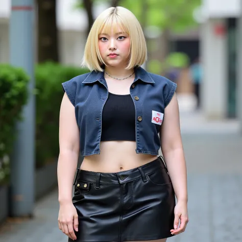 5. Android 18 (Dragon Ball Z)
A photorealistic portrait photo of a real Japanese woman with a naturally chubby, soft, and well-proportioned body, cosplaying as a grounded, real-world version of Android 18 from Dragon Ball Z. She has soft curves, full thigh...