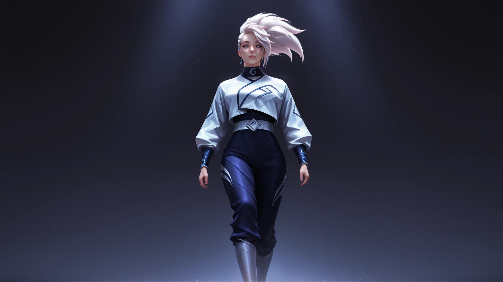 Akali from League of legends, Physically-based Rendering, professional, ultra-fine painting, extremely detailed description, detailed face and eyes, Realistic, unreal engine, digital art painting, hyper-realistic, walking, Low-angle,(K-Pop style clothes un...