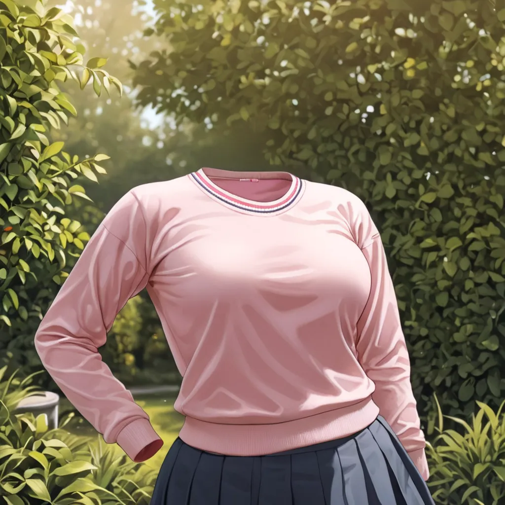 (invisible:1.5, no humans:1.5, headless:1.5, faceless:1.5), (sweater, school uniform,relaxing in garden:1.2), (big breast), (best quality, masterpiece:1.2), ((detailed cloth texture, detailed anime, super fine illustration)), realistic, photo-realistic