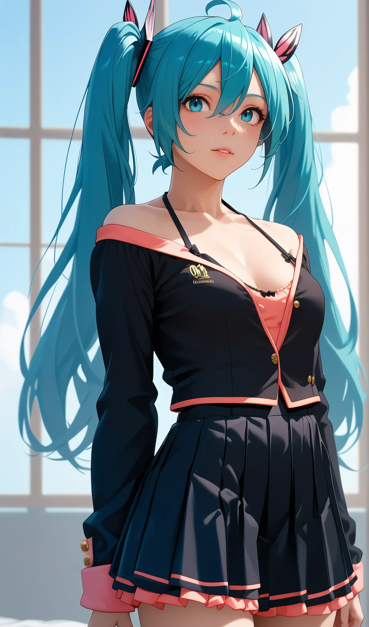 score_9, score_8_up, score_7_up, score_6_up, from the front, from the front,  , (cowboy shot), hatsune miku&#39;Su ropa solo cubre su trasero y pezones