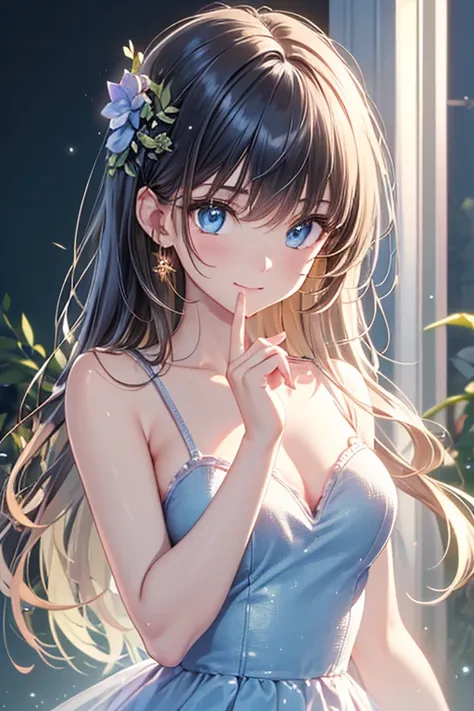 Cosplay, Cinderella, upper body, long hair, golden upper hair, light blue long dress, indoor background, ballroom, blue eyes, twisting upper body, looking towards the viewer. Foot details, hand details, finger details, highest quality, high resolution, Unity 8k wallpaper, (illustration: 0.8), (beautiful eyes with attention to detail: 1.2), detailed face, perfect lighting, detailed CG, (perfect hands, perfect fingers, perfect arms, perfect anatomy)