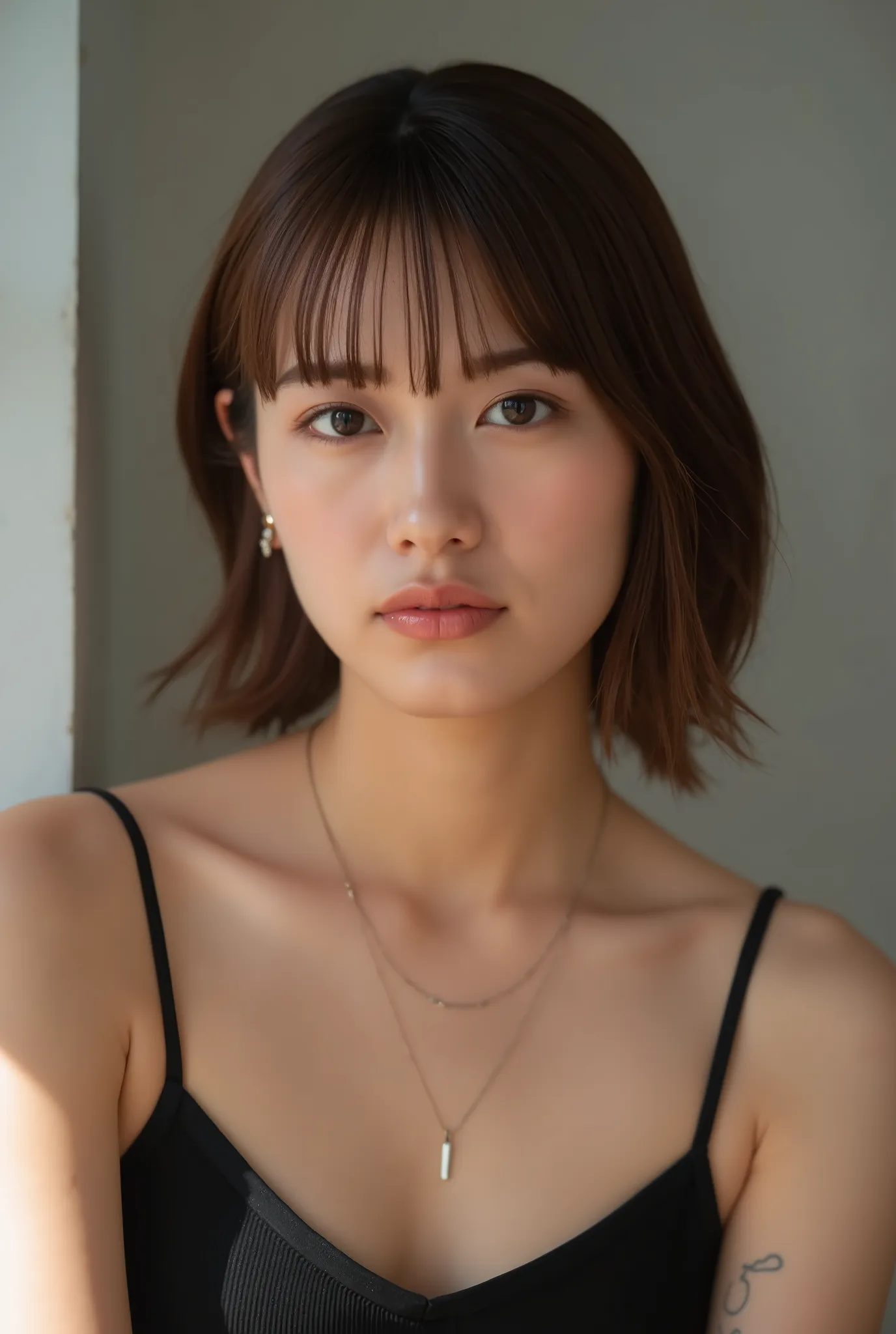 (high definition), (8k), (very well detailed), (Highest Quality),, (masterpiece),beautiful woman highlighting her lower lip, ( attractive body shape ),(beautiful reflection of light)、(Photorealism:1.2), ((clear focus)), Well-balanced exposure. A beautiful...