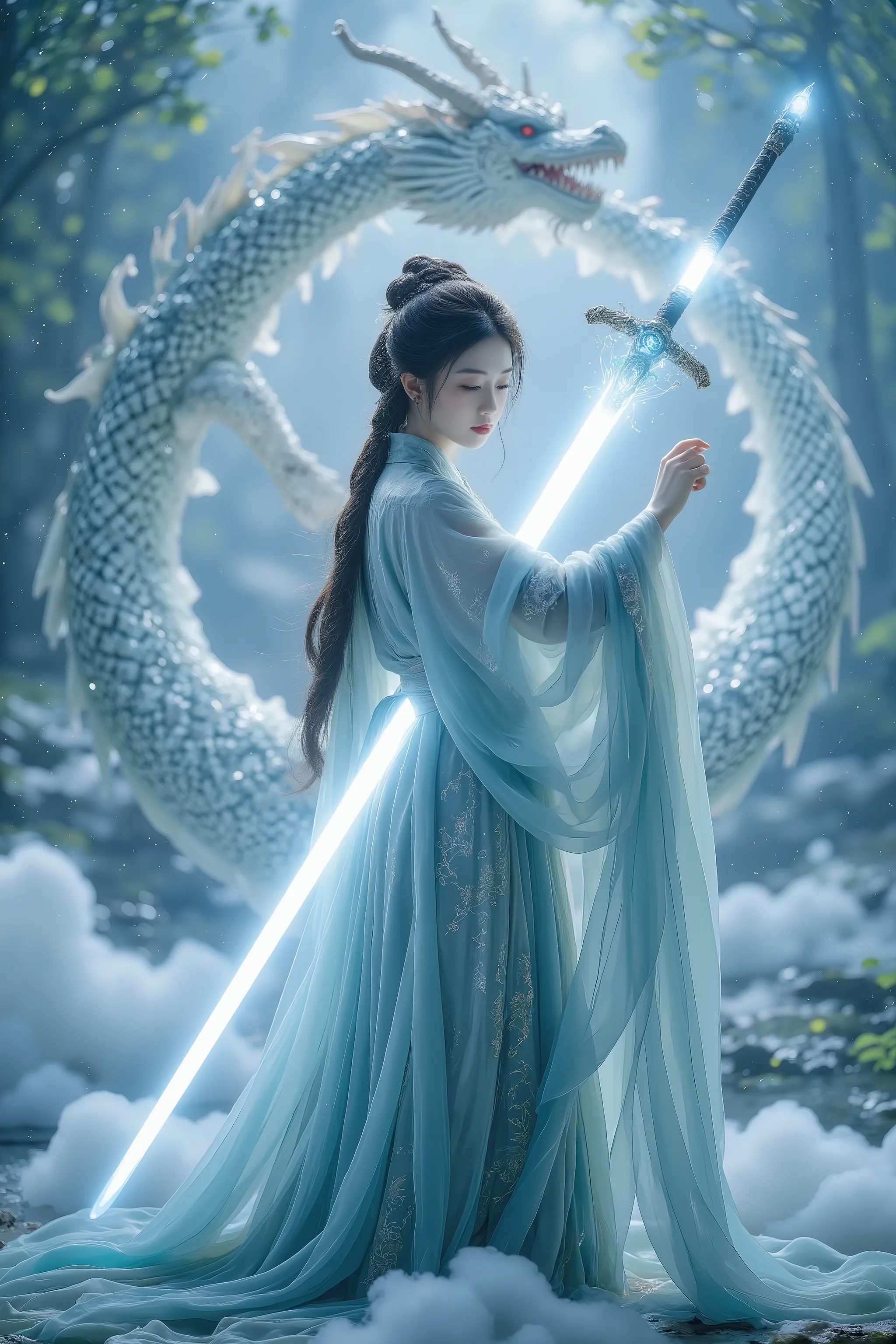 The descending sword made by the gods,A sword opens the door of the sky,The blade is crystal clear,The sword is able to divide the heavens and the earth into two with the cold light,There is a great opportunity to divide heaven and earth into two, sky back...