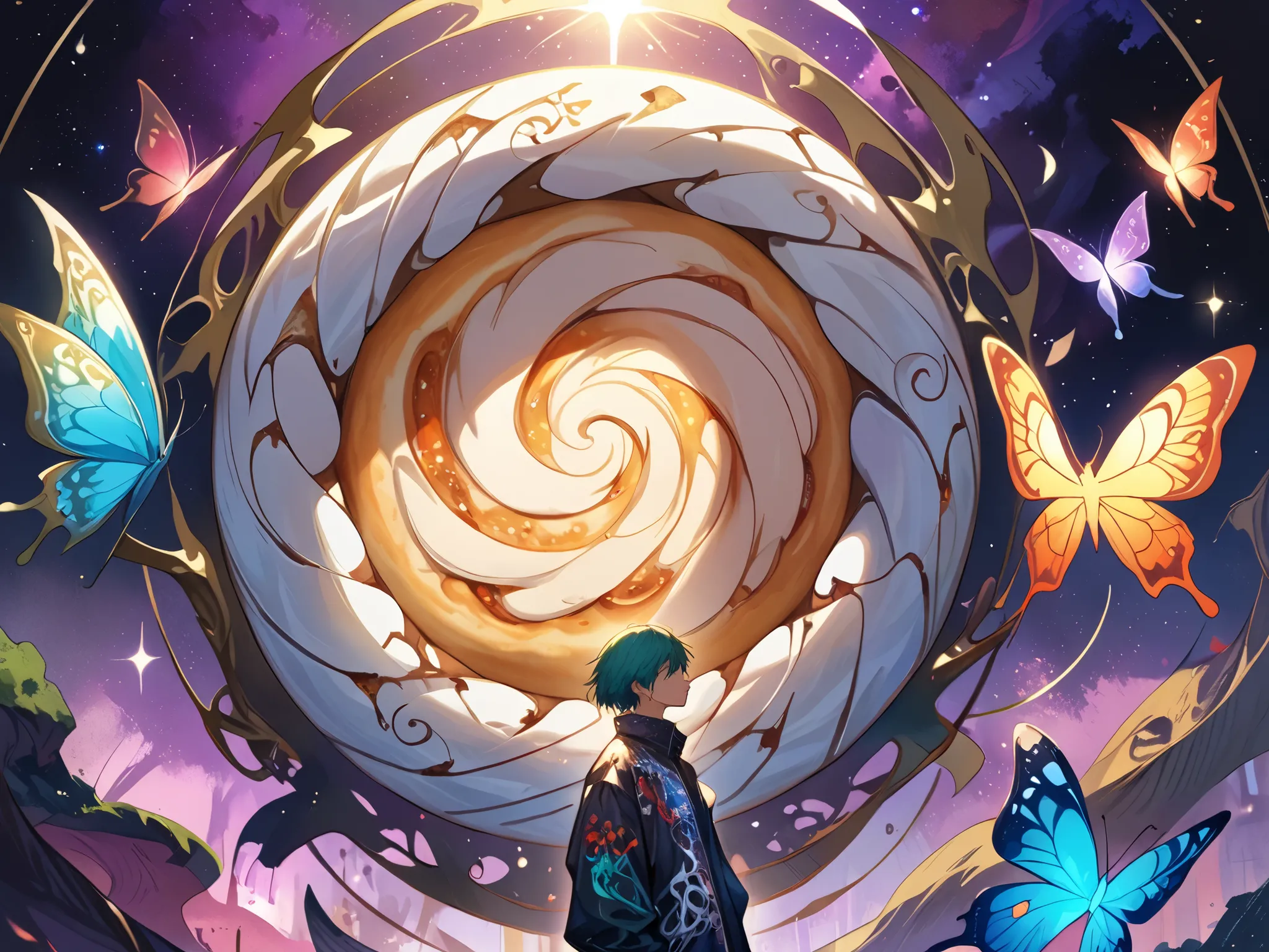 Cartoon mascot inspired by a cinnamon roll, Meca ::bottom, {{mixed language}}_, Japanese graffiti letters, excellent lighting, side lighting, perfect ending, circular pieces of white metal attached to the ultra-detail arms that emit a sparkling shine, perf...