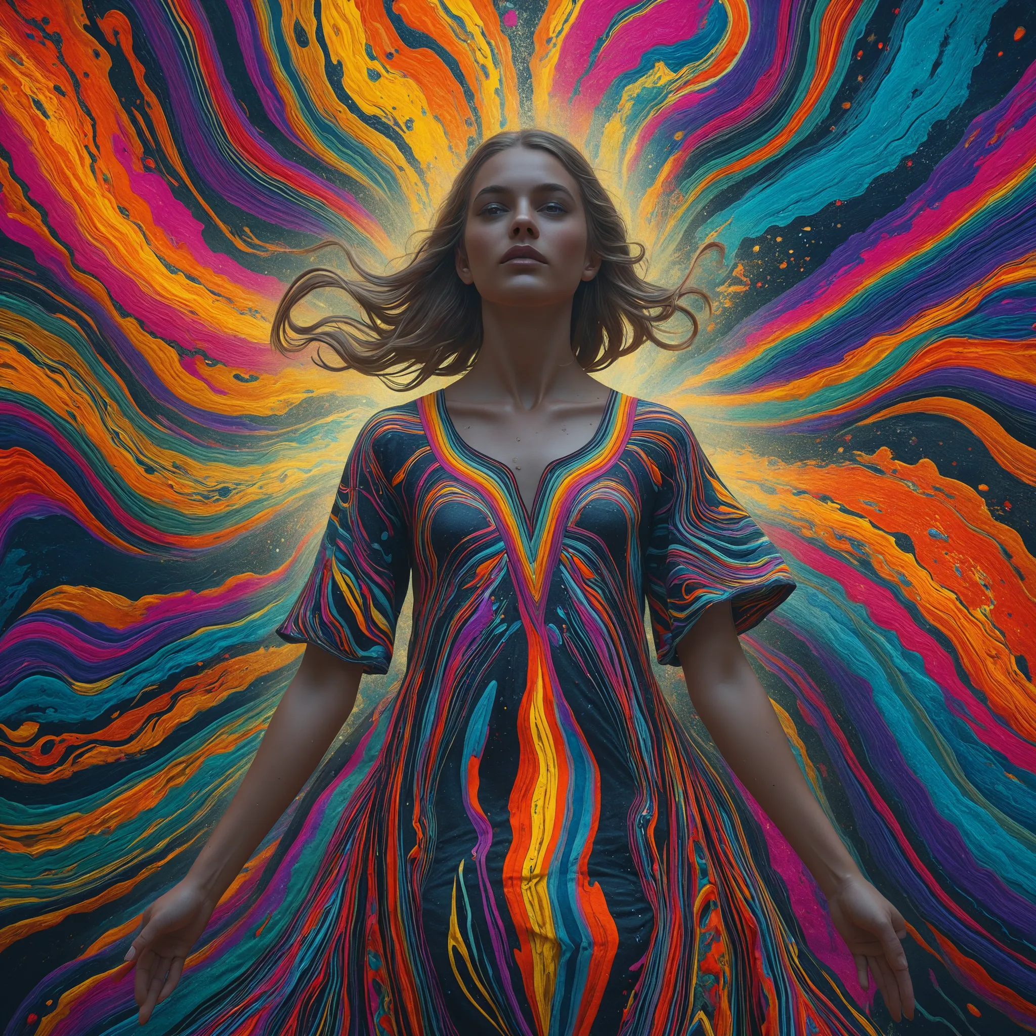 (masterpiece, top quality, best quality, official art, beautiful and aesthetic:1.2), (1girl:1.3), extremely detailed,(fractal art:1.2),colorful,highest detailed,( zentangle neon:1.2), (dynamic pose), (abstract background neon:1.5), (treditional dress:1.2),...