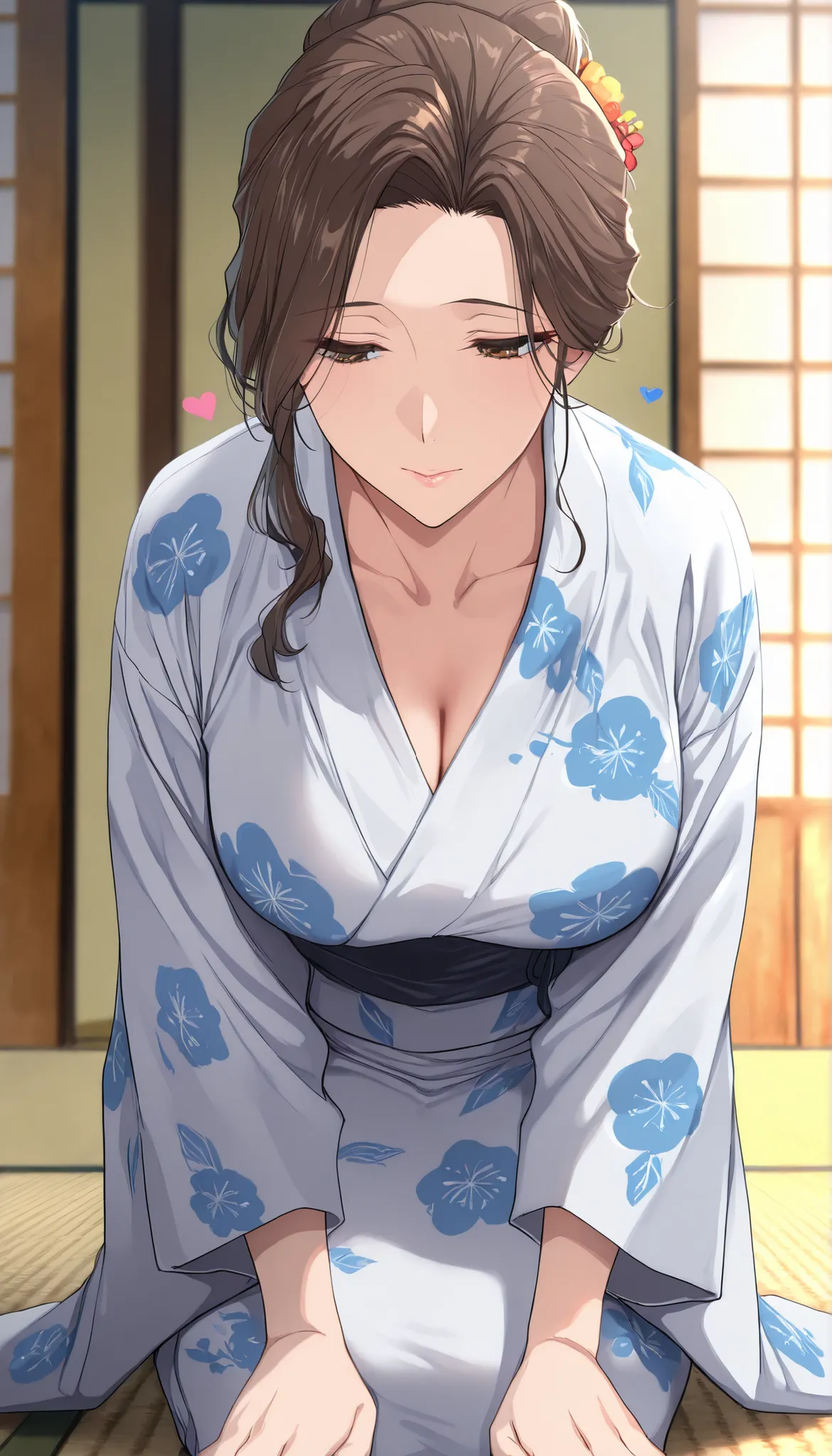 (masterpiece, Highest Quality:1.2), after being played in high definition, anime screenshot, ANIMATION COLORING, Girls around their necks, alone, Chitose_  Yuki's   _v1,  hair, 短いhair, Bangs, hair Bun, single hair Bun, brown eyes, Bigger Breasts in Bikinis...
