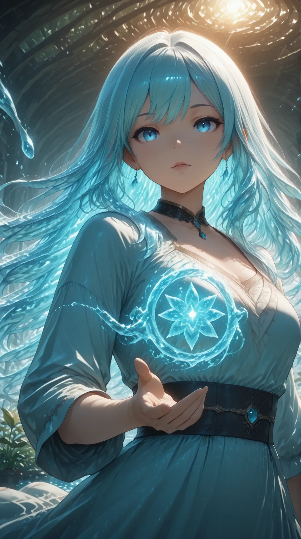 score_9, score_8_up, score_7_up, masterpiece, source_anime,water spirit undine, cinematic dramatic lighting, detailed facial features, detail eyes, iris,flowing water-like dress, serene expression, magical aquatic creature, ethereal underwater environment,...