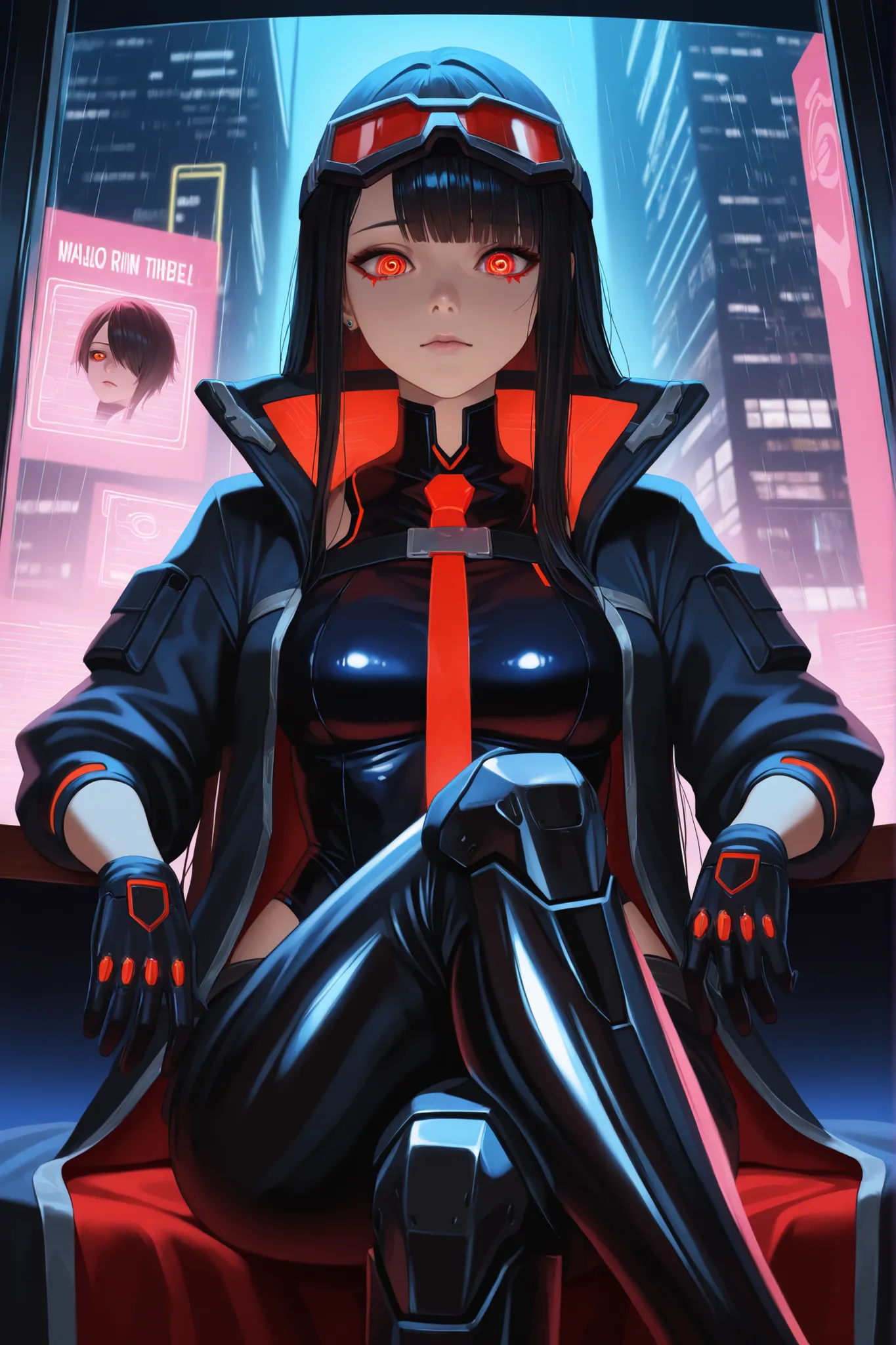 ((masterpiece)), ((anime-real fusion)), ((RAW 4K)), ((ultra detail)), ((extreme face detail)), ((extreme eye detail)), ((digital painting)), ((cyberpunk noir)), ((realistic lighting)), ((holographic haze)), ((neon rimlight)), ((reflections))
A cyberpunk m...