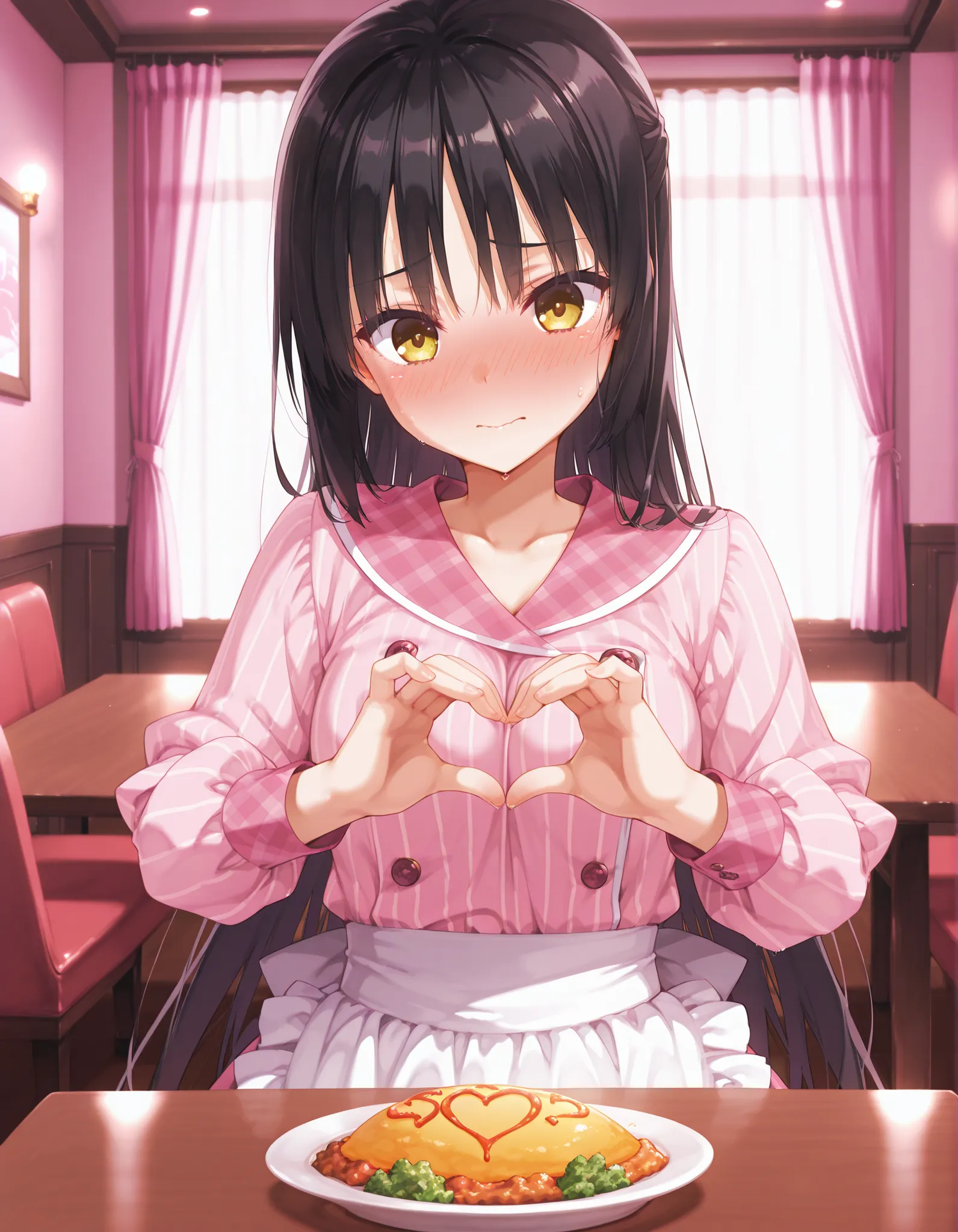 solo、score_9, score_8_up, score_7_up, score_6_up, score_5_up, score_4_up, 最high quality, masterpiece, Super Detail, high quality,

shiki natsume , Cafe Stella and Reaper Butterflies , Muririn  ,

black hair , bungs ,   long hair、yellow eyes、

blurry backgr...