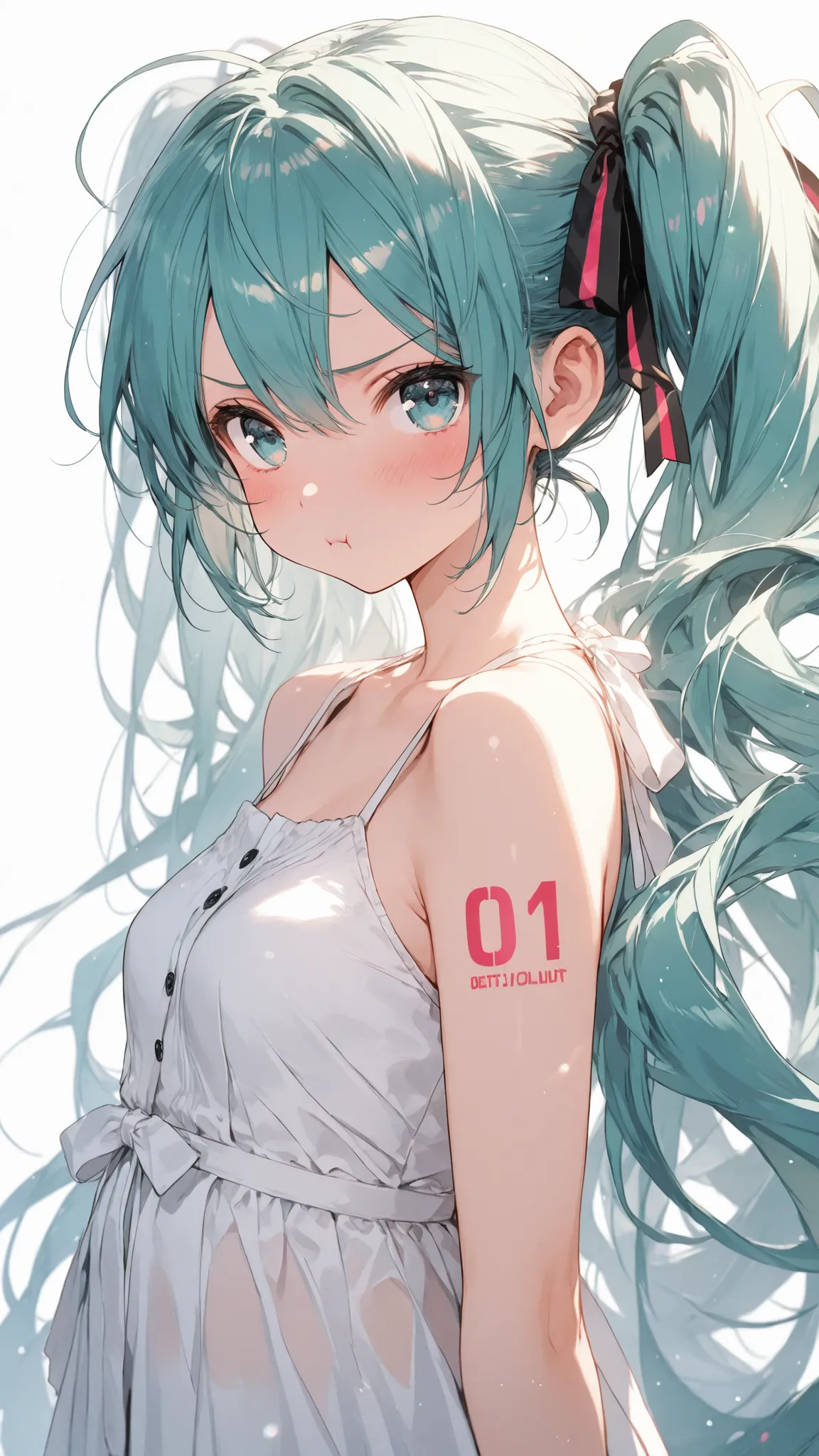 masterpiece , best quality , absurdres , beautiful pretty cute small face,1girl,solo,hatsune miku,vocaloid,pout looking at viewer,