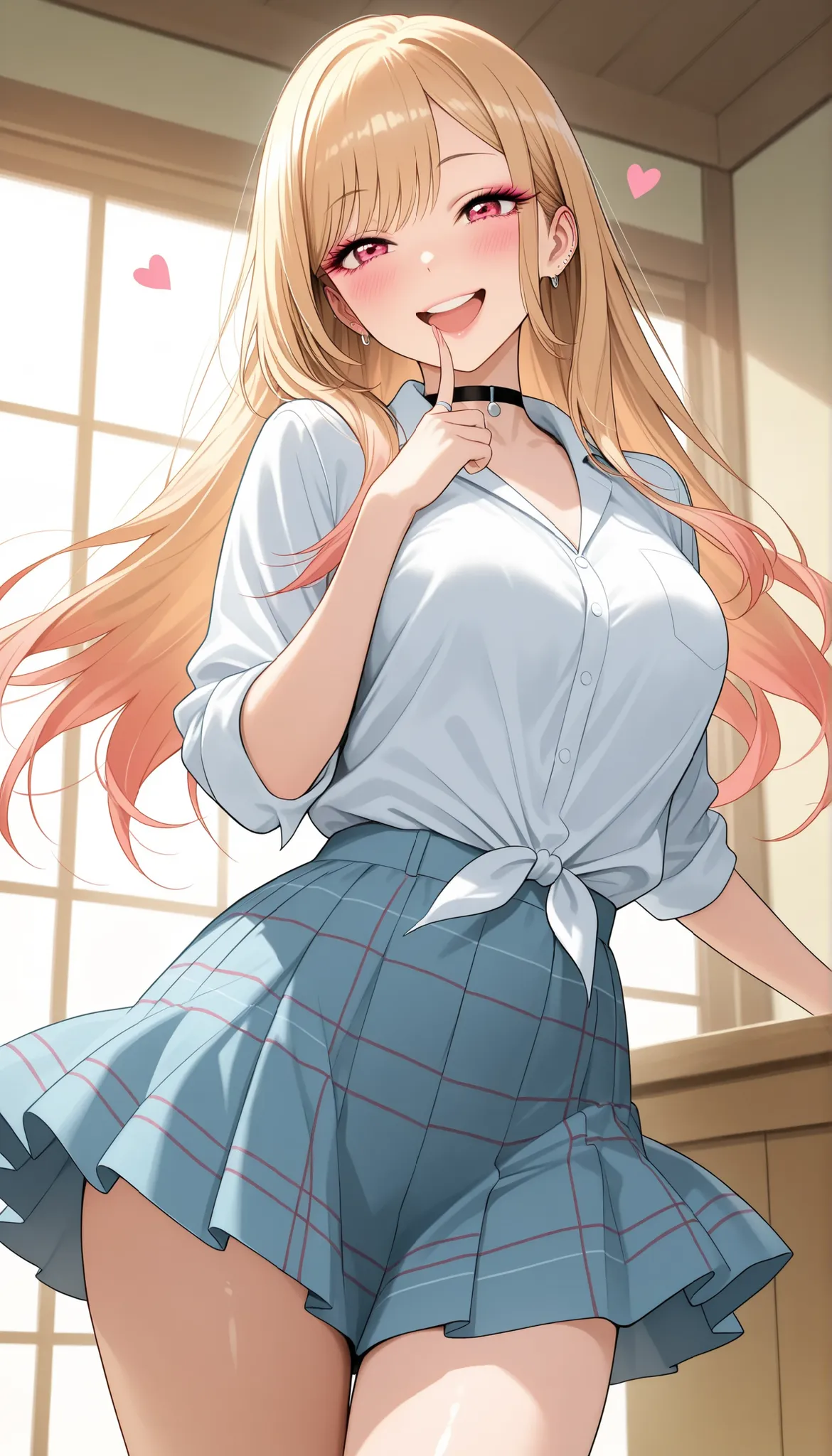 Art, kitagawa marin, sono bisque doll wa koi wo suru, young beautiful woman, blush, ( laugh, ❤, Hearts fluttering), real beautiful girl, pop style, cowboy shot, beautiful gradients floating up and down, Very realistic, high definition, realistic, High-quality, professional , 4K, Shiny, delicate texture, bright colors,  Soft Shadows , elegant behavior, Clean Skin, Clear Eyes, well-groomed face, natural smile, pop and cute atmosphere, Delicate use of colour, beautiful gradients floating up and down, perfect composition