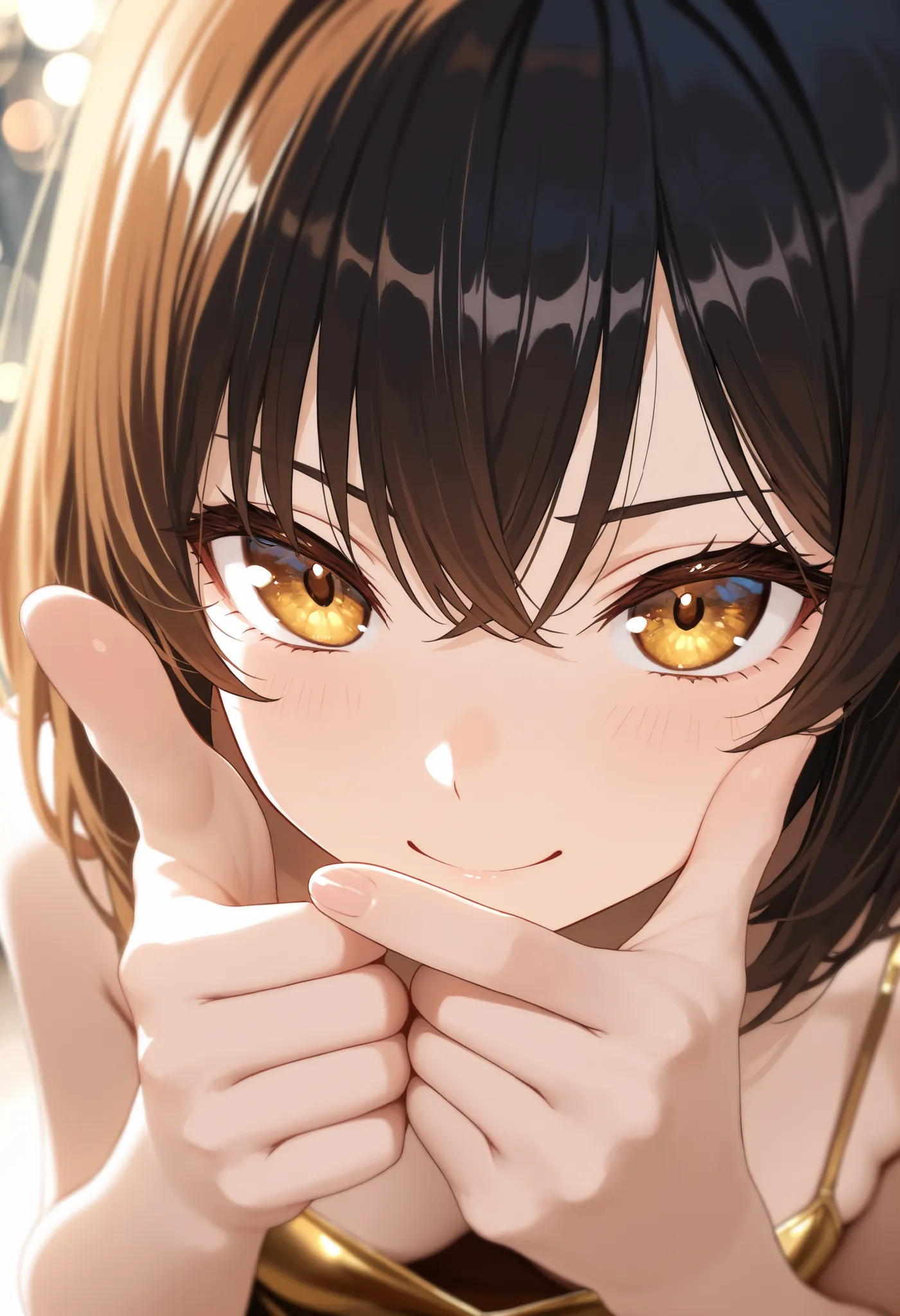 1 girl, solo, Hair,Gradation of hair with gold
camisole
point, Focus on Hands, compulsory distance law, sign language, dynamic pose, hand close-up, finger gun, Pose in front of face, cheerful pose,
Focused Expression, intense gaze , Slight Smile, Drama...
