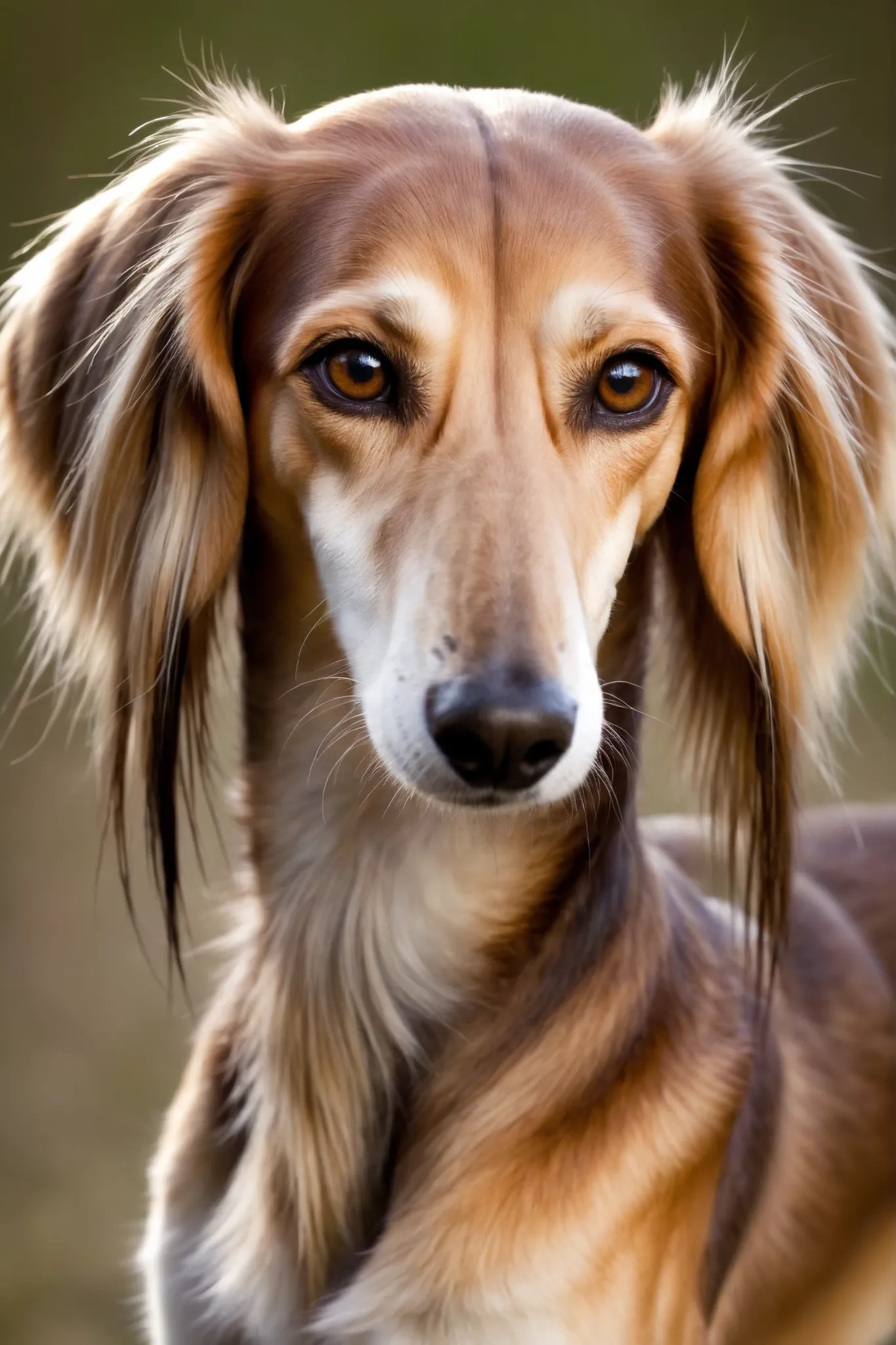 a sly mischievous brown and tan saluki dog, beautiful eyes, lustrous fur