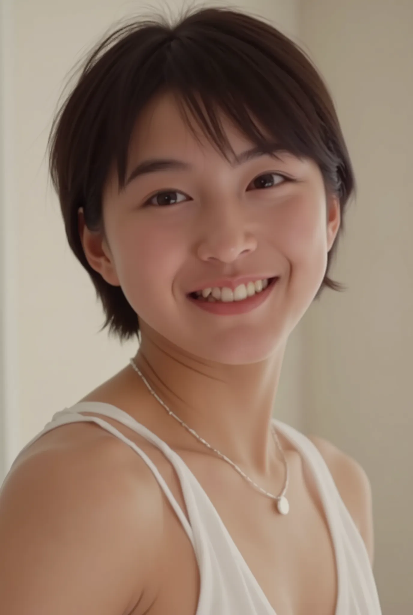smile:2.0、 (super precise human body structure , Highest Quality 、 RAW photos、8k、32K、masterpiece、 realistic、 Photorealistic:1.37)、images of cute Japanese women、((underwear))、 was taken with natural light、 upper body、 1 girl on break day、photo mapping、 P...