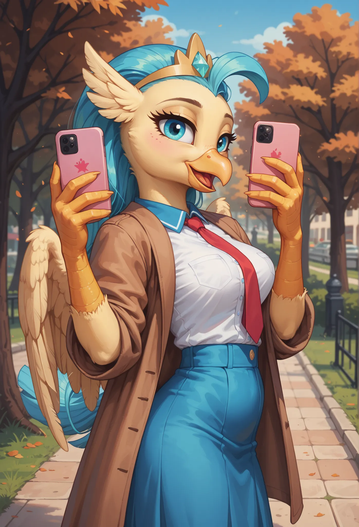 score_9, score_8_up, score_7_up, score_6_up, score_5_up, score_4_up, 1girl, Princess Skystar from my little pony, solo, (wings), (beak), anthro, 30yo, pony, show accurate, middle breasts, wide hips, 4k, ultra detailed, focus eyes, happy, open mouth wide, p...