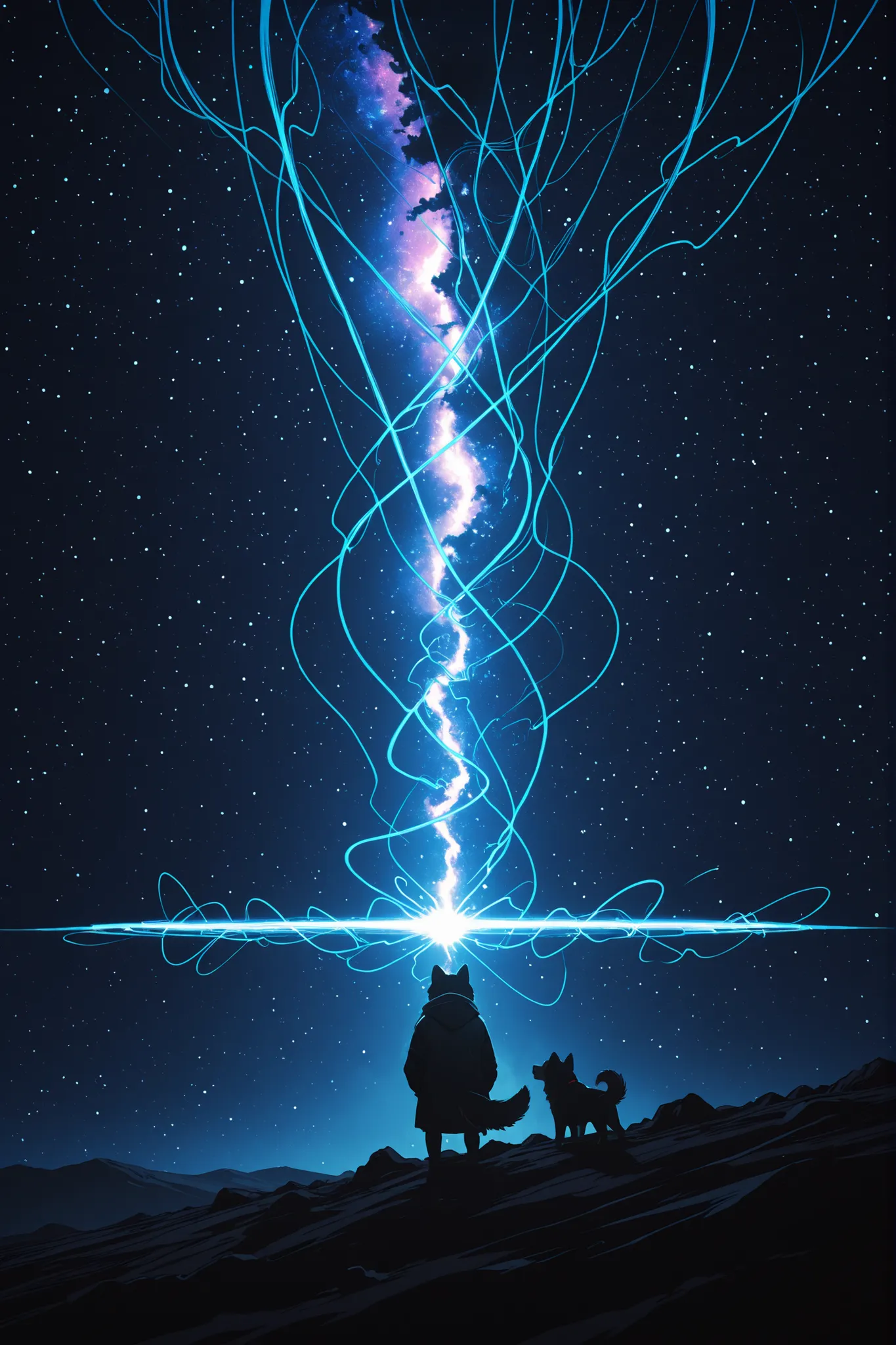 happy dog from a bone , catch from sky , electromagnetic , space.