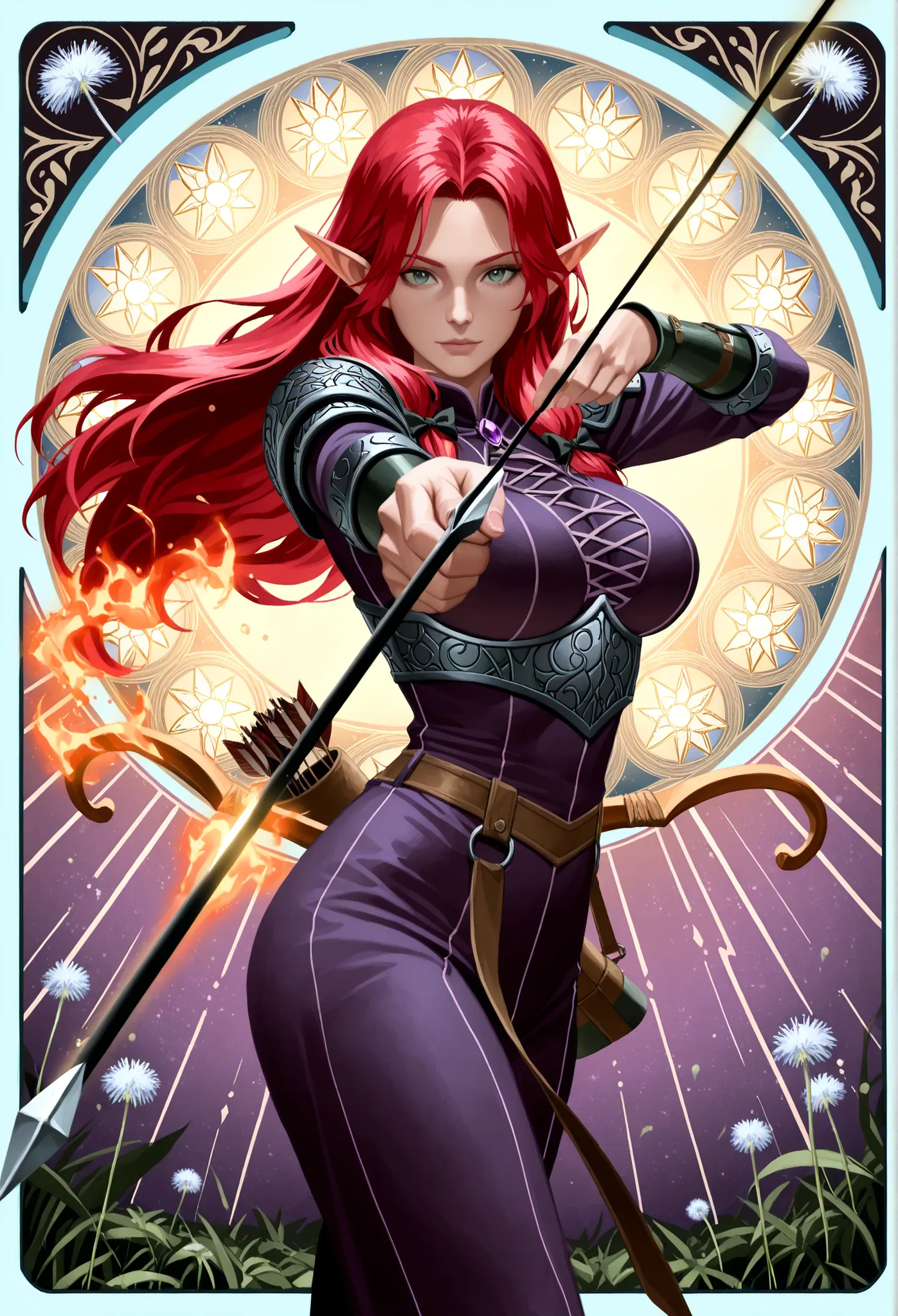 anime artstyle,Masterpiece,Best Quality, soft contrast ,soft brightness,pastel colors,
exterior: female elf archer who draws a bow and shoots arrows, About 20 years old , (aiming a long bow at viewer:1.5), Carrying a quiver on her back,pure face,
Beautiful...