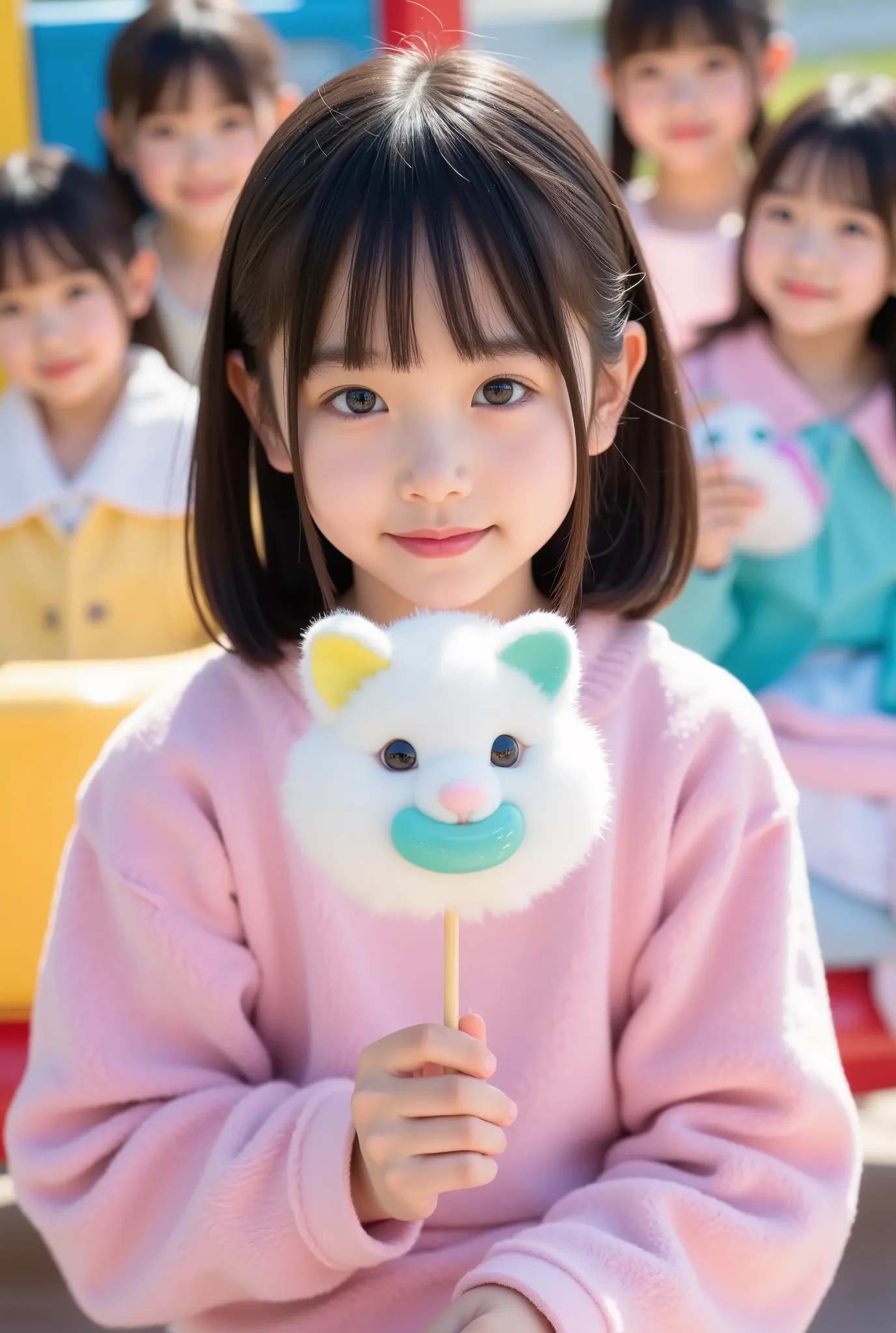 cute lollipop wrapped in fur,,Japanese Women,surreal,after being played in high definition,Highest Quality,8k, exquisite details ,(elementary school student,short,baby face sitting in POV:1.3),(sexy fashion),stares at the viewers,written depth,full body,5 ...