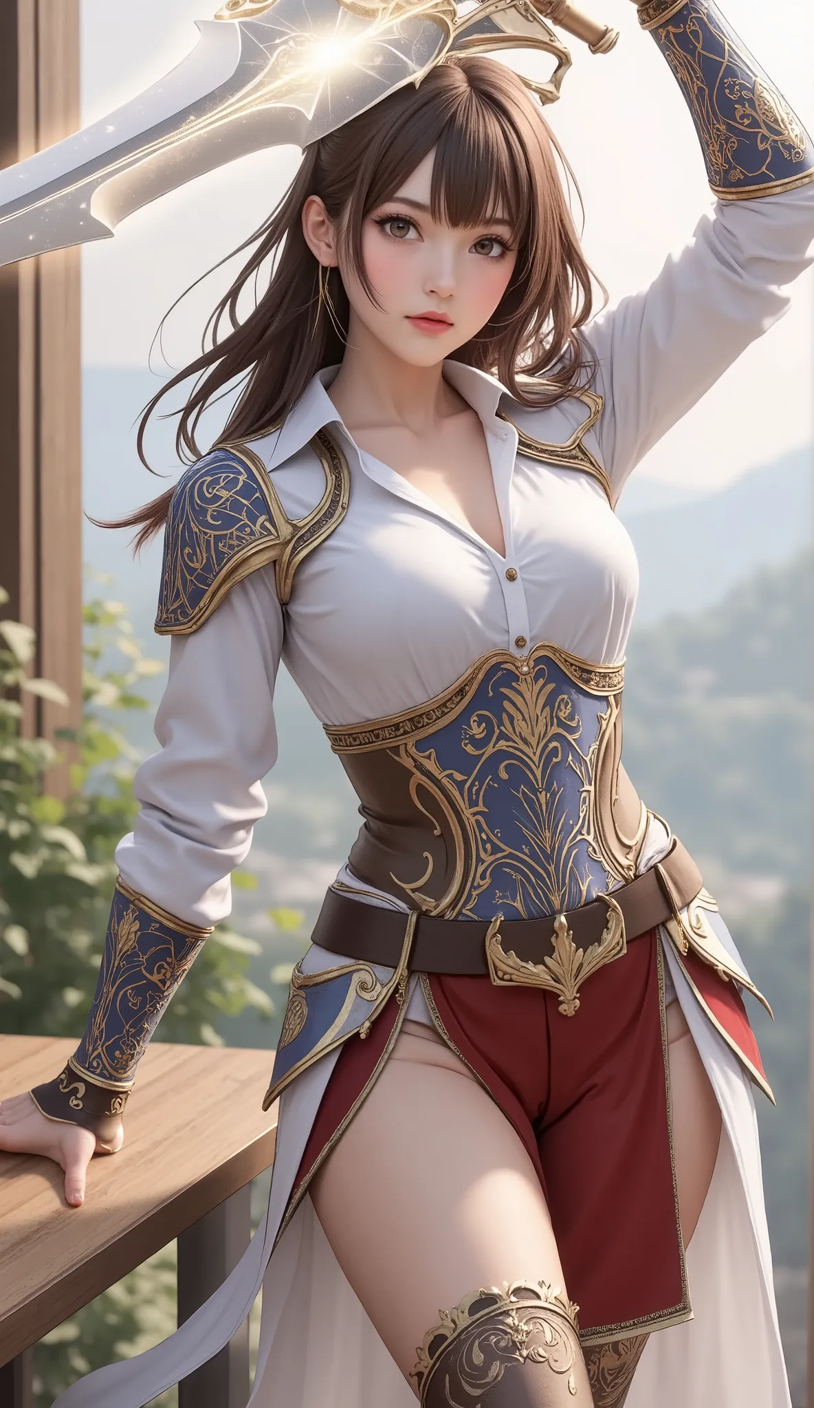 The strongest weapon of the legendary rare equipment held by the beautiful busty hero.
