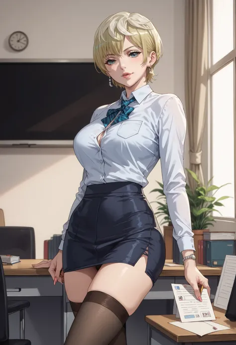 Tenka Izumo sexy secretary in short pencil skirt and stockings