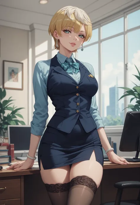 Tenka Izumo sexy secretary in short pencil skirt and stockings