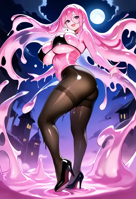 Multiple succubus，female slime，plural female monsters，demon，ferocious， liquid is flowing，胸部 tentacles， tentacles， tentacles从胸部伸出，muscles， robust，Dissolve，Wet，身体Dissolve滴水，Full body，Japanese，Slim waist，Thin legs，Abdominal muscles，huge ass，night， black bikin...