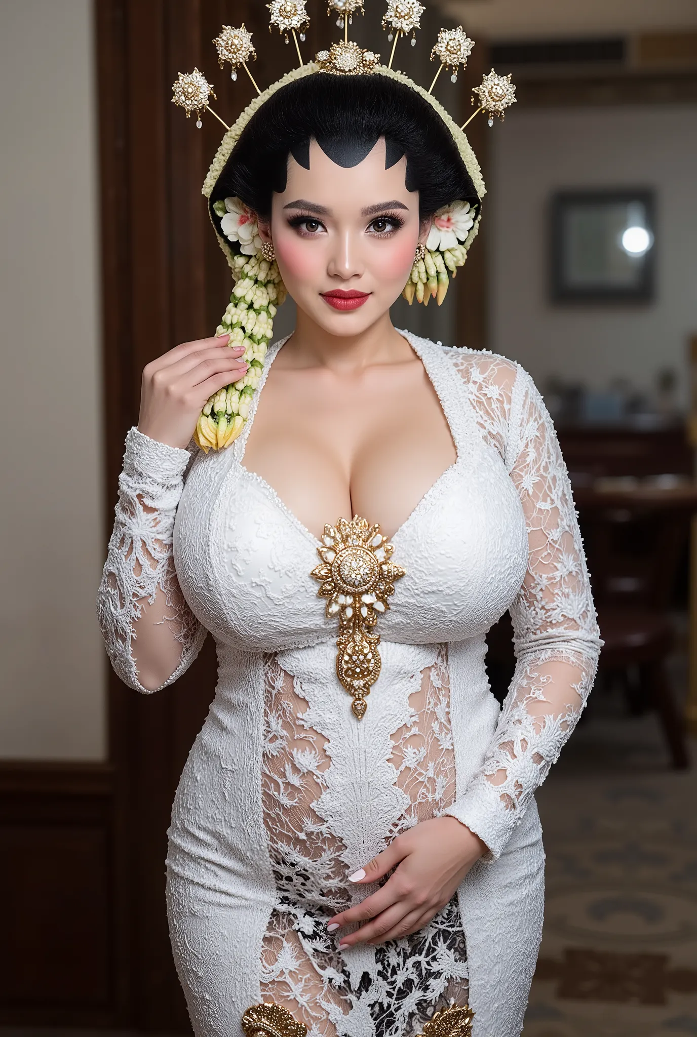Bbw women chubby in kebaya dress, open big breast, show sexy full body and naked porn