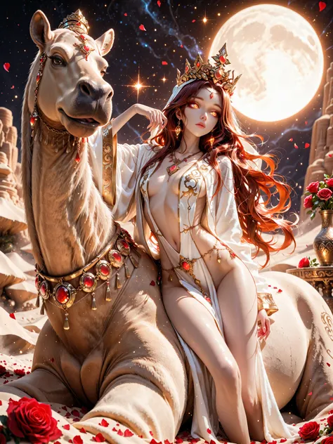 Masterpiece, best quality, amazing quality, absurdres, very aesthetic, lazypos, XUER guangying, dynamic angle, 1girl, a regal young duchess, skinny, slim, flat breasts,solo, long auburn hair, flowing hair, glowing auburn eyes, duchess crown, earrings, nake...
