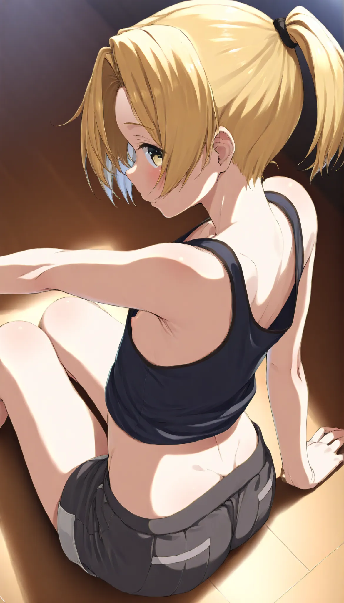 (maikaze(Kantai Collection),sitting on floor:1.5)、(ultra small chest:0.9)、(ultra flat chest:0.9)、(downblouse:0.7)、(nipple slip-out:0.7)、(ultra super fine illustration:1.1)、(extremely detailed CG:1.1)、(best quality:1.1)、(in the livingroom:1.1)、(ultra slim:1...