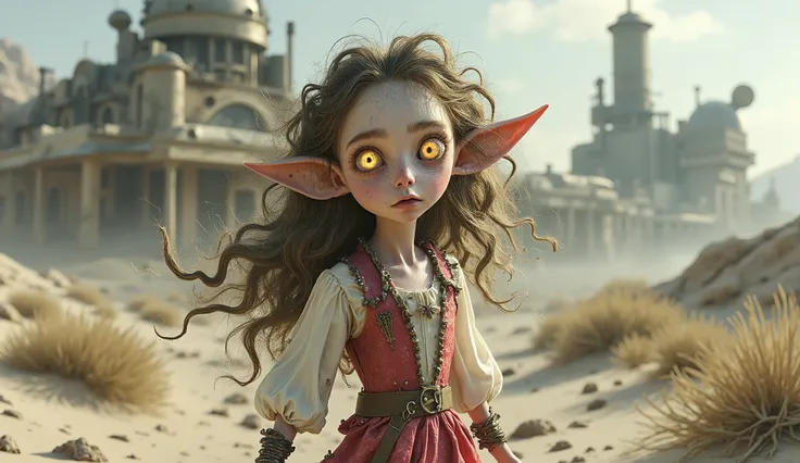 league of legends,full body length shot, adventure at oldest abandoned nuclear favela,desert little [witch:elf:0.8] of Fluorite,intricate details,pretty,natural skin texture,curly hair, hyper realism,extremely detailed,elegant style,eyes extremely detailed...