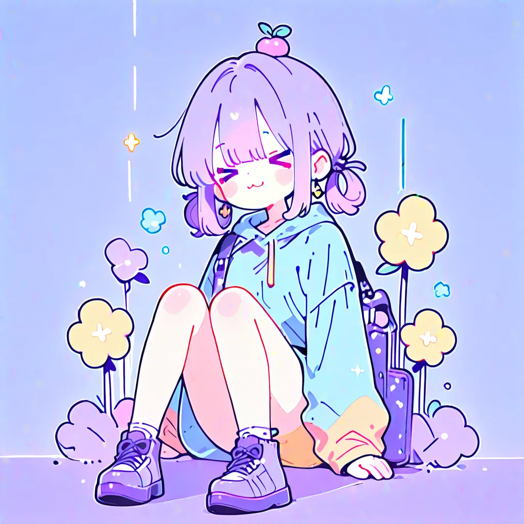 Miss Arind Absinthe Subcarmine Girl,(Very aesthetic),perfect anatomy,in their 40s,(Newest Subculture Ice Blue Costume,Landmine Pastel Orange Coordinates,Detailed Combination Outfits:1.2),in their 40s,(23 years old),(Subculture Hairstyles),(pastel purple hair ),perfect shadow),(Playful Cute Japanese Faces),in their 40s,(subculture pose:1.3),(Aoyama Street in Omotesando:1.2),(>-<),(Sitting on the Floor々Kneading pictures),(Get rays out of your head),(God's miracle masterpiece:1.2,in their 40s,最high quality,high quality:1.2,  Unity 8k  ),