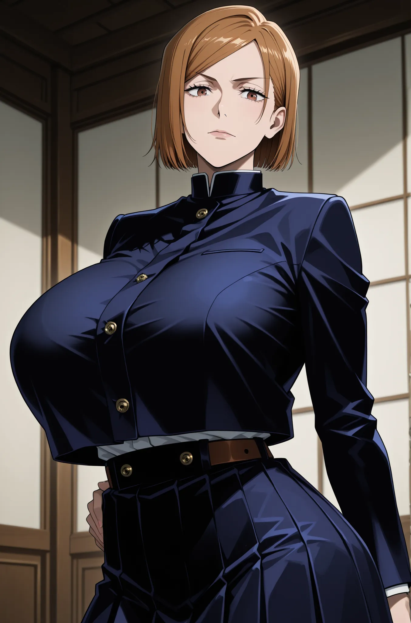 Nobara Kugisaki, big breasts, in jujutsu kaisen uniform