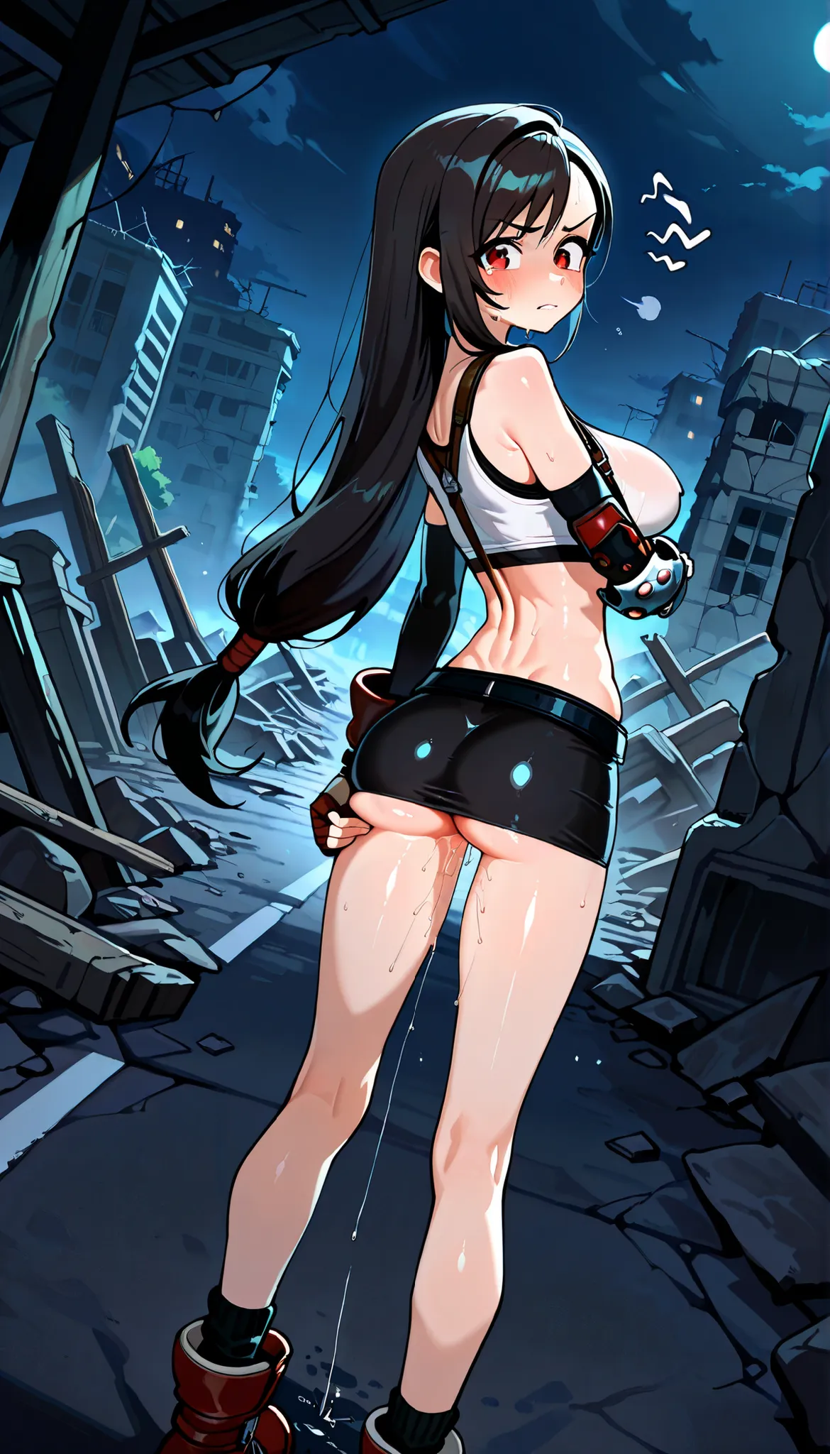 (masterpiece,best quality:1.2,amazing quality,very aesthetic,absurdres,newest),TOONCITY_ST,tifa lockhart,final fantasy 7,1woman,solo,stroking ass,(japanese Sound effect),(ideal ratio body proportions:1.2),(slender body:1.2,skinny:1.2),large breasts,black l...