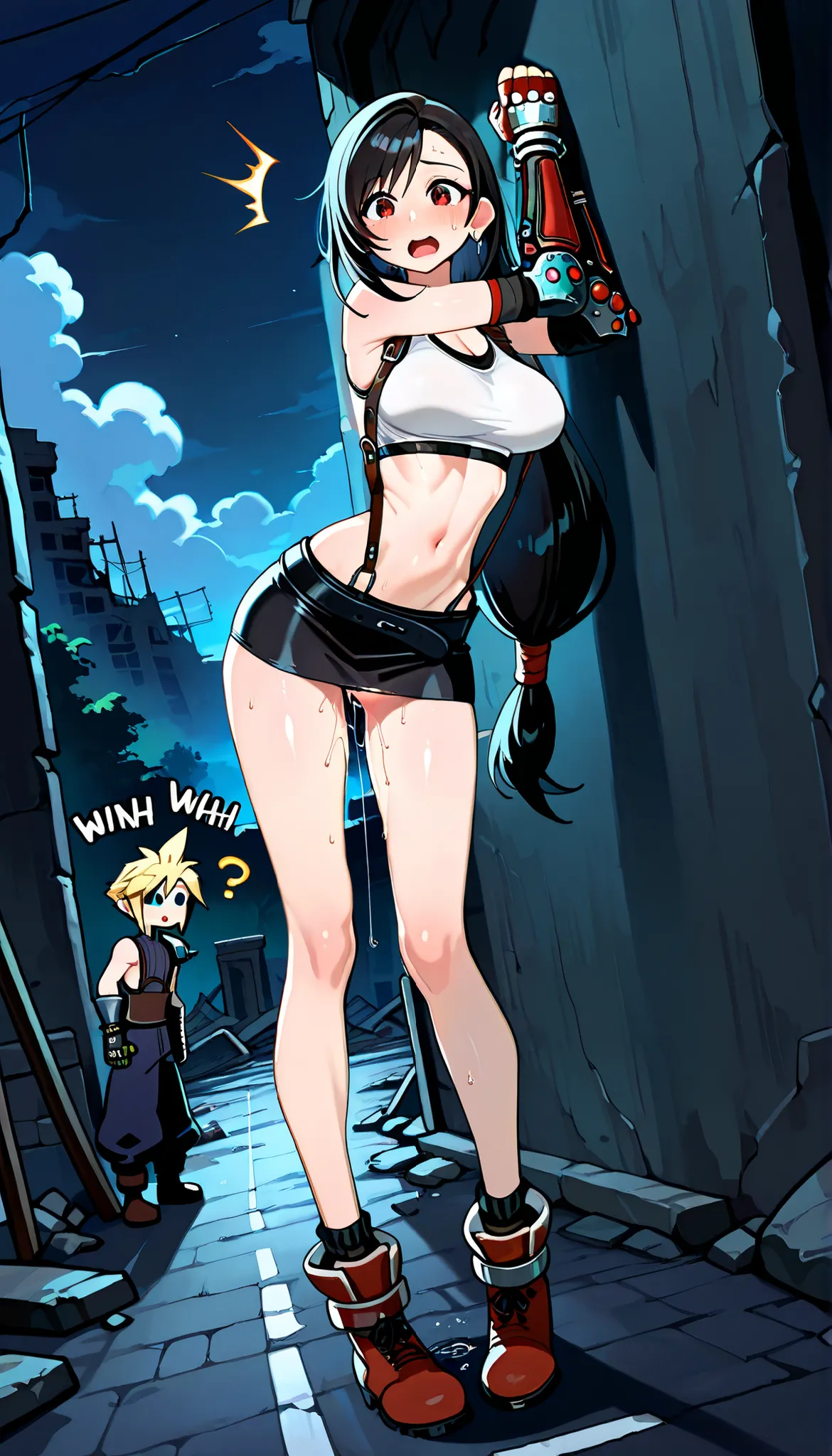 (masterpiece,best quality:1.2,amazing quality,very aesthetic,absurdres,newest),TOONCITY_ST, Cloud Strife,tifa lockhart,final fantasy 7,1man and 1woman,licking ass from mback,(japanese Sound effect),(ideal ratio body proportions:1.2),(slender body:1.2,skinn...