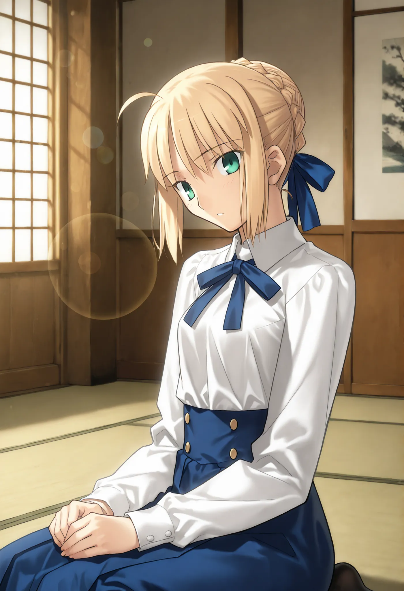 masterpiece, , absurdres, highres, detailed background, high resolution, masterpiece, necessary, detail, best quality, quality, necessary, details, High details, Precise, dark, indoors, (Japanese style room,),day lens flare, blurry background, close up,(he...